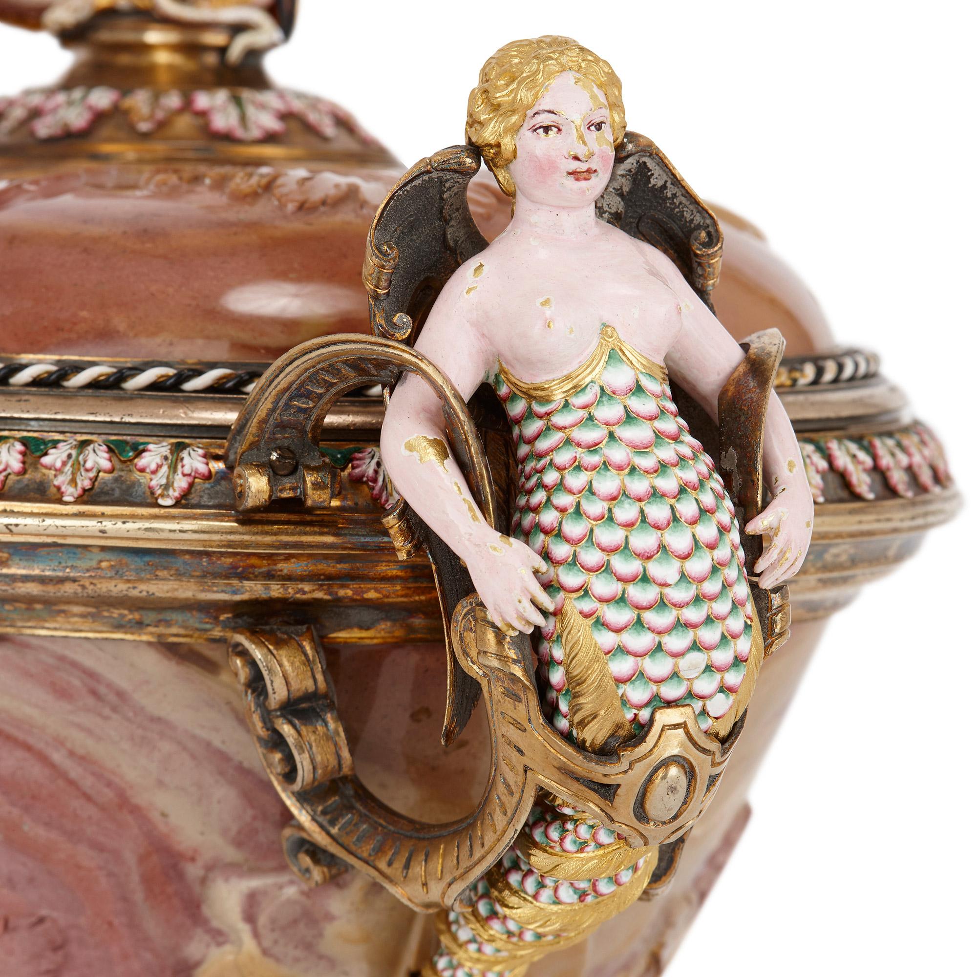 French Agate Cup with Jewelled and Enamelled Gold and Silver-Gilt Mounts by Morel For Sale