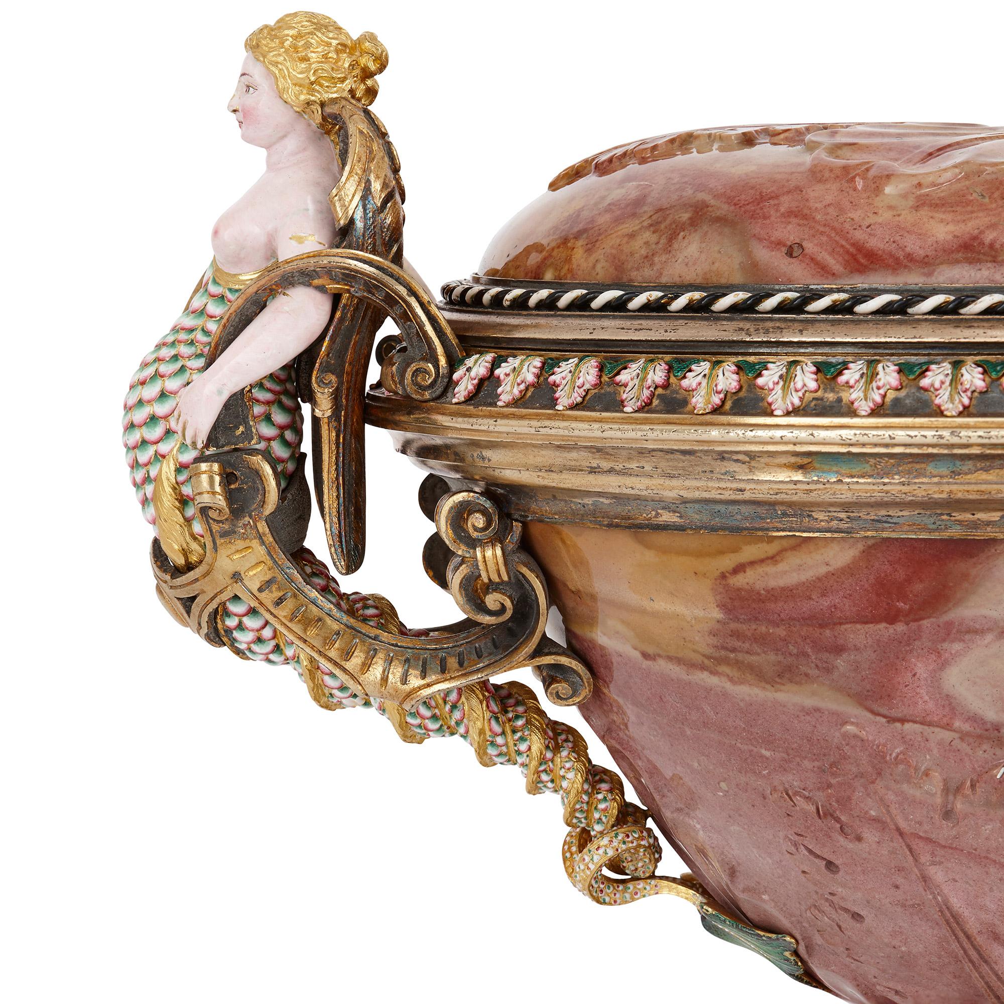 Achatbecher mit Juwelen und emaillierten Gold- und Silberbeschlägen von Morel im Zustand „Gut“ im Angebot in London, GB