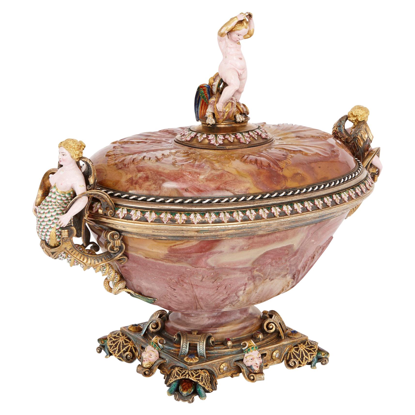 Agate Cup with Jewelled and Enamelled Gold and Silver-Gilt Mounts by Morel For Sale