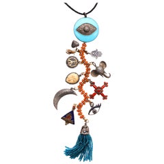 Agate, Diamond, Ruby, Lapis, Sapphire 'Blue Moon' Symbol Tree Necklace