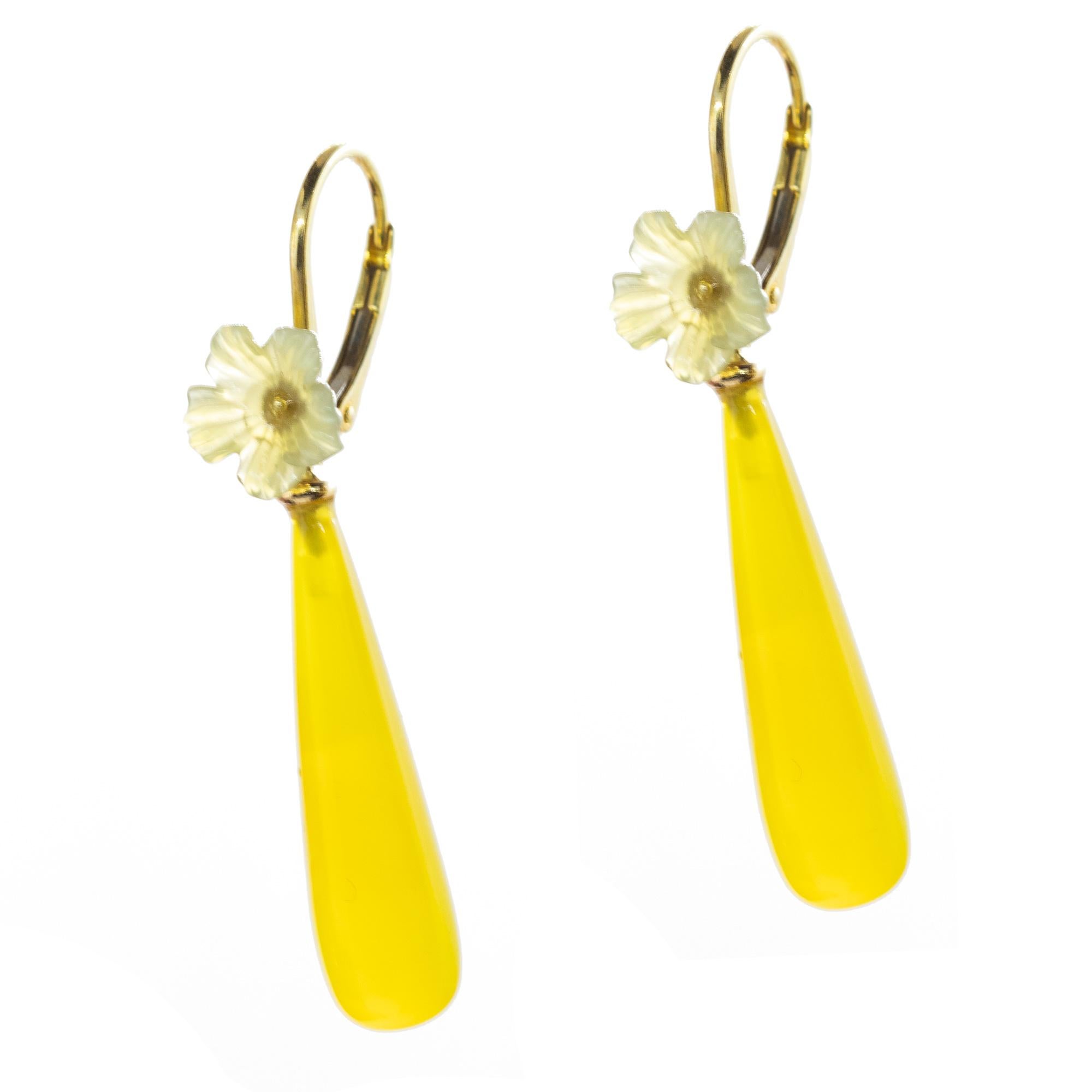 Donna Orecchini da cocktail moderni con chiusura continentale in oro 18 carati con fiore d'agata in vendita