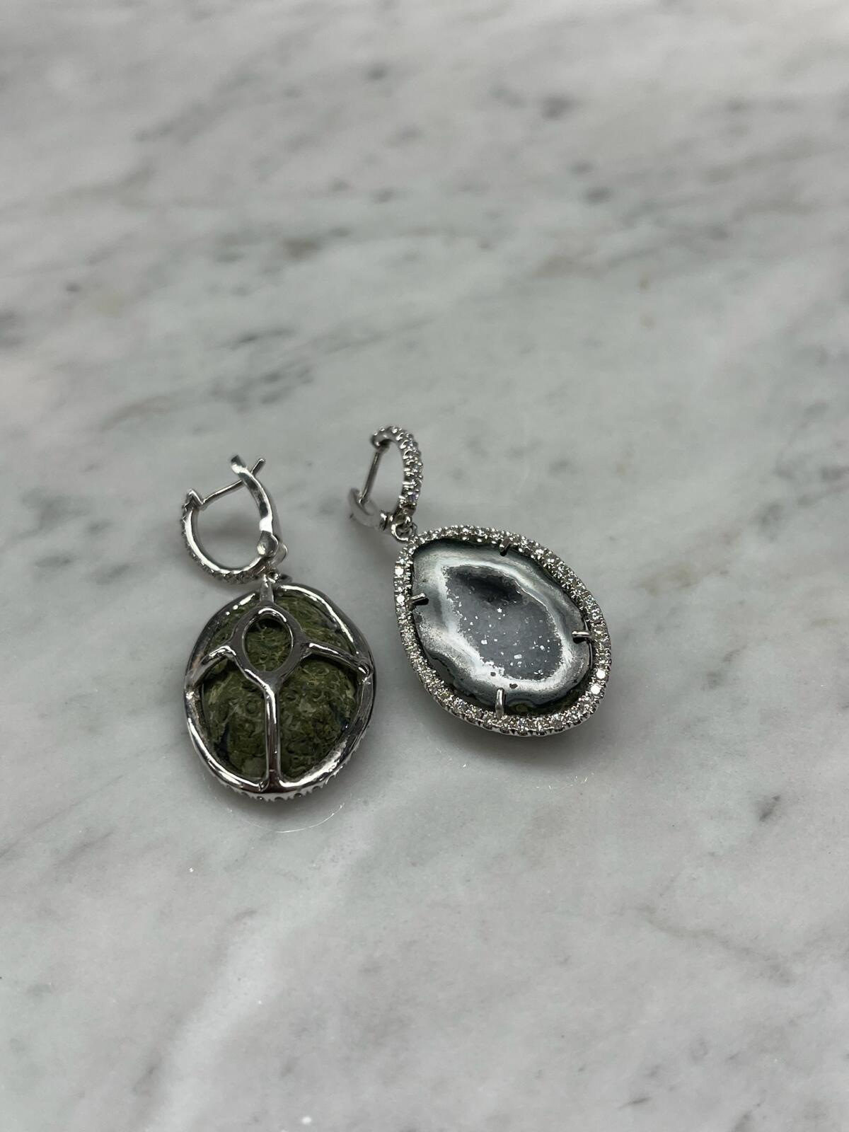 Women's Agate Geode with Diamond Halo Earrings For Sale
