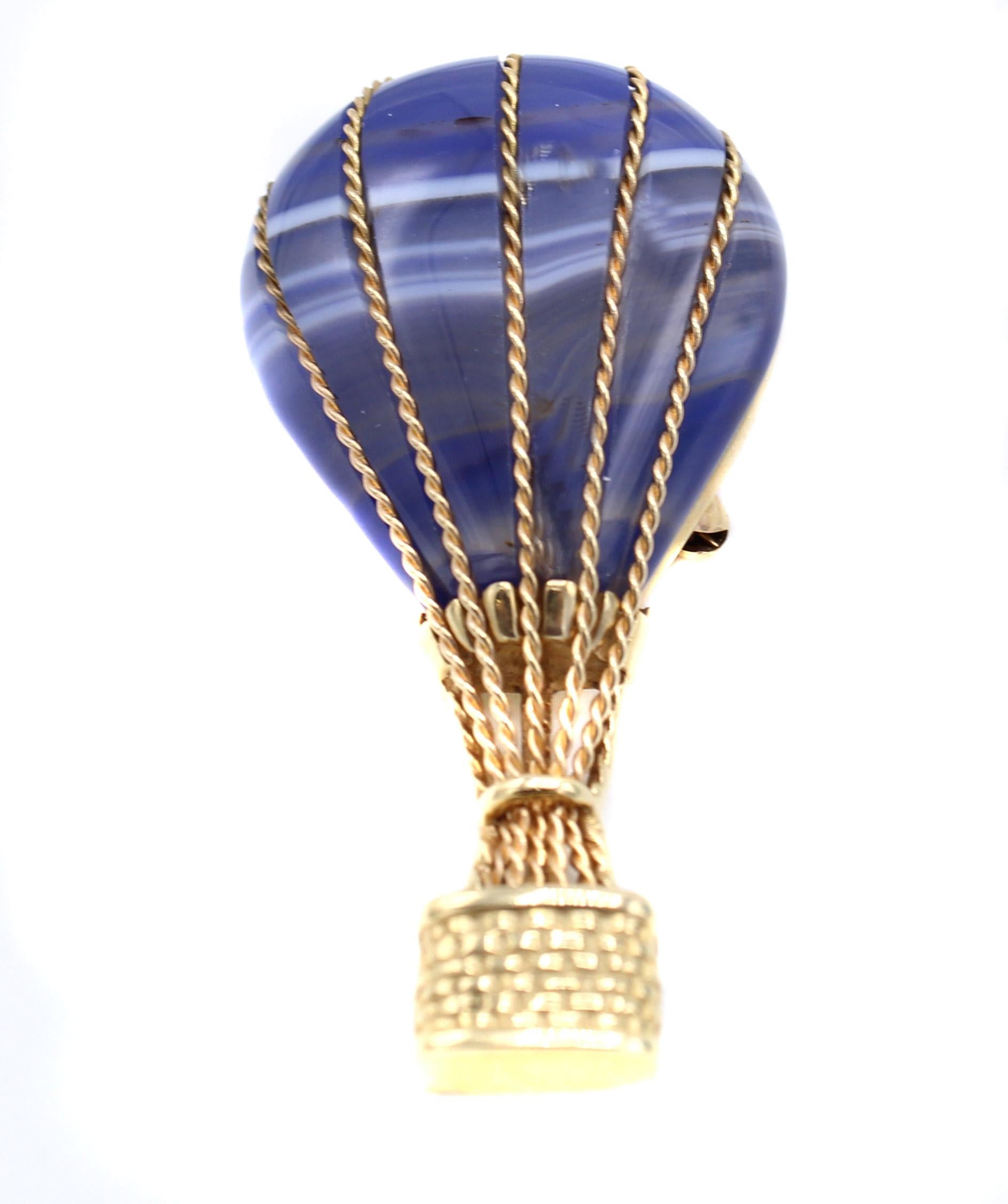 Women's or Men's Agate Gold Hot Air Balloon Brooch