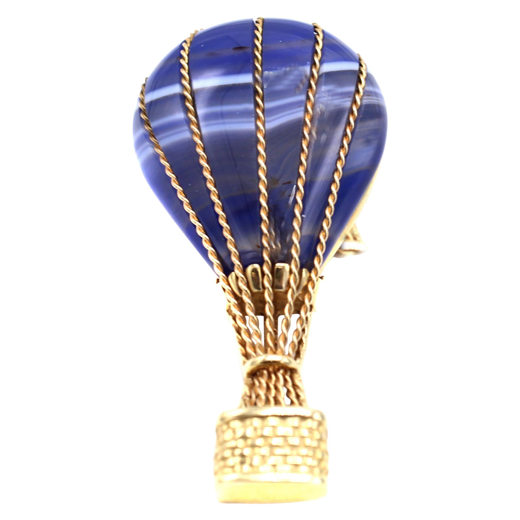 Agate Gold Hot Air Balloon Brooch