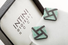 Agate Green Serpentine 9 Karat Gold Stud Square Geometric Modern Chic Earrings