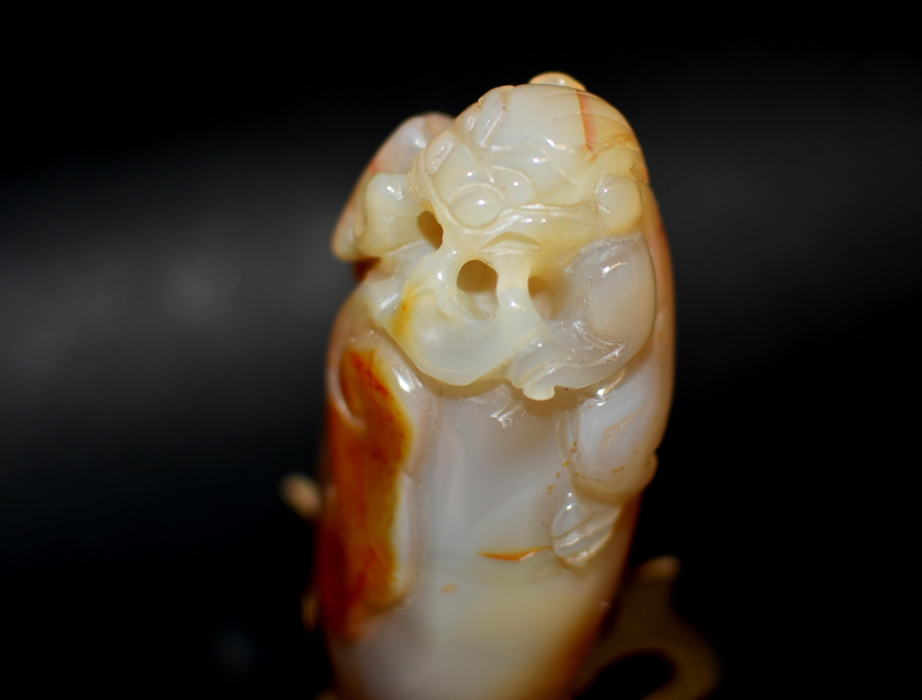 Agate Statue en agate avec breloque Heldly Foo Dog en vente