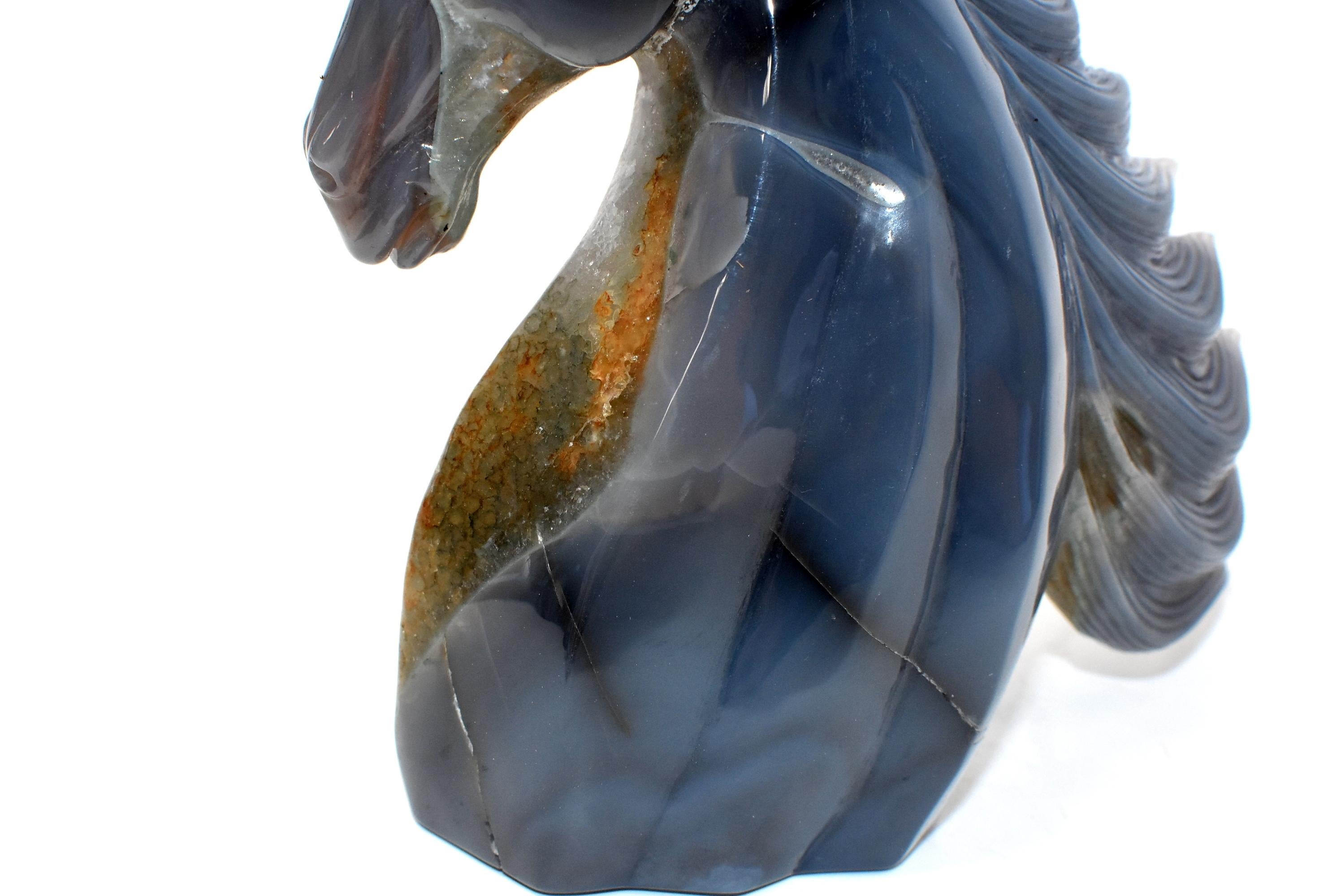 Agate Horse Bust with Green and Orange Crystals For Sale 5