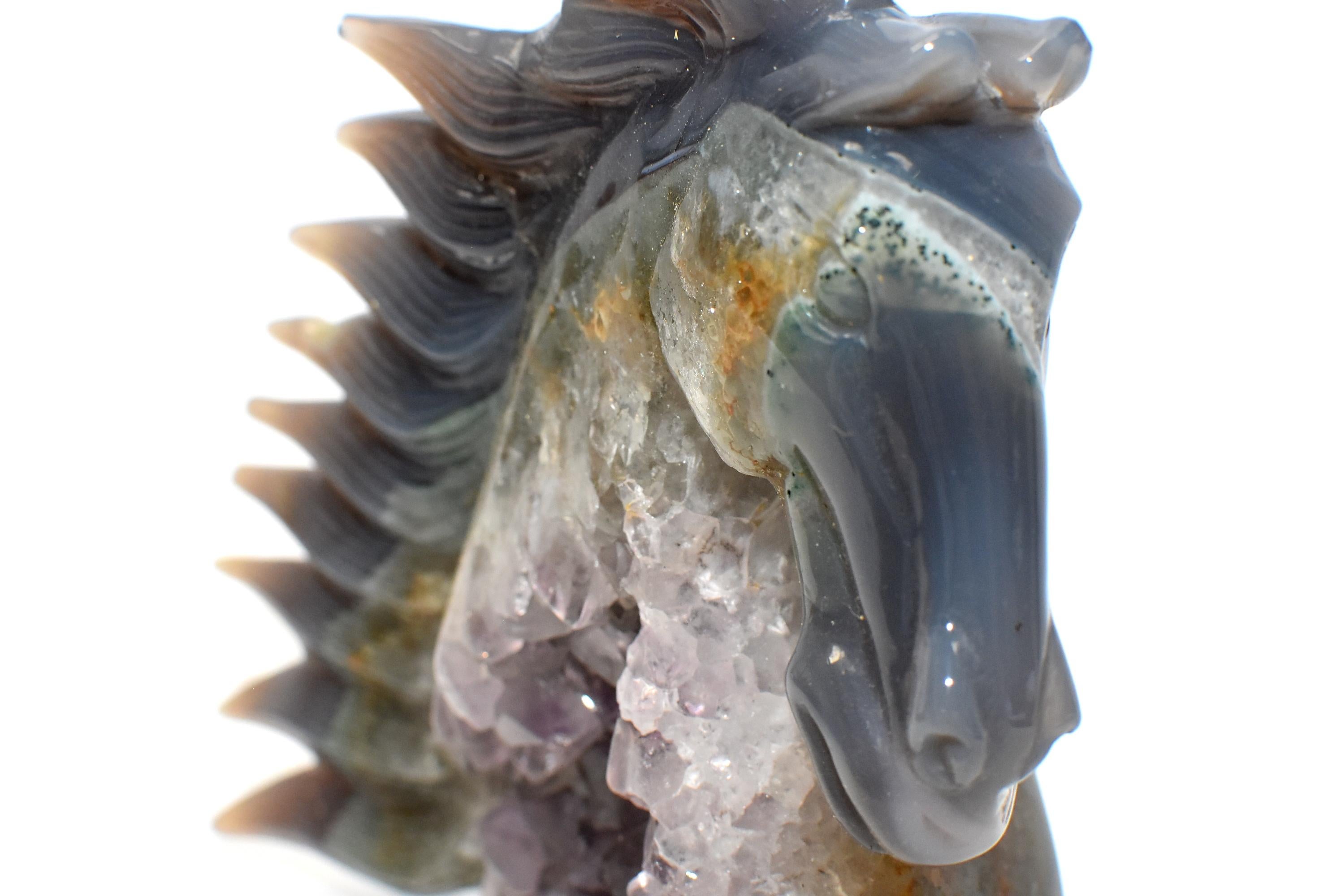Agate Horse Bust with Green and Orange Crystals In Good Condition For Sale In Somis, CA