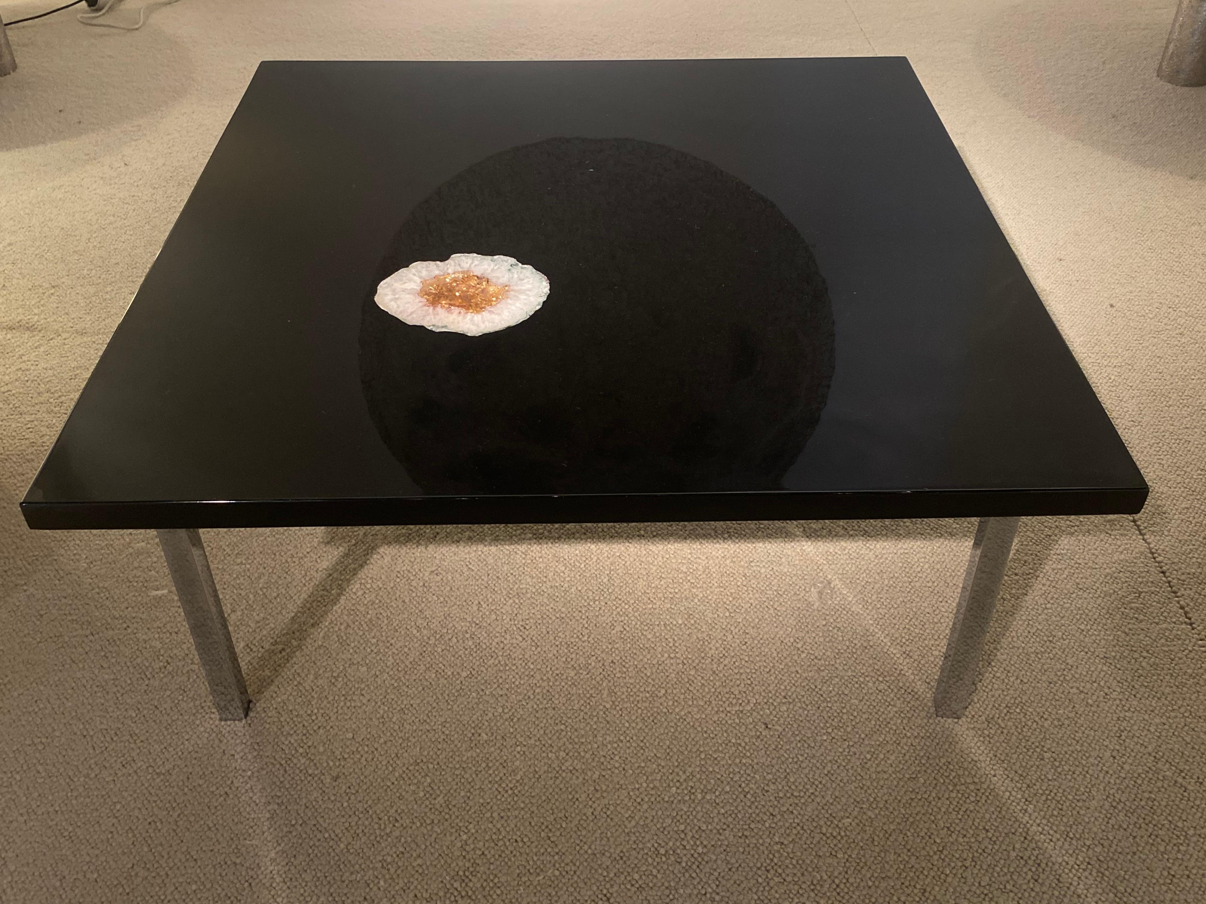Table basse incrustée d'agate de Philippe Barbier Bon état - En vente à Saint-Ouen, FR