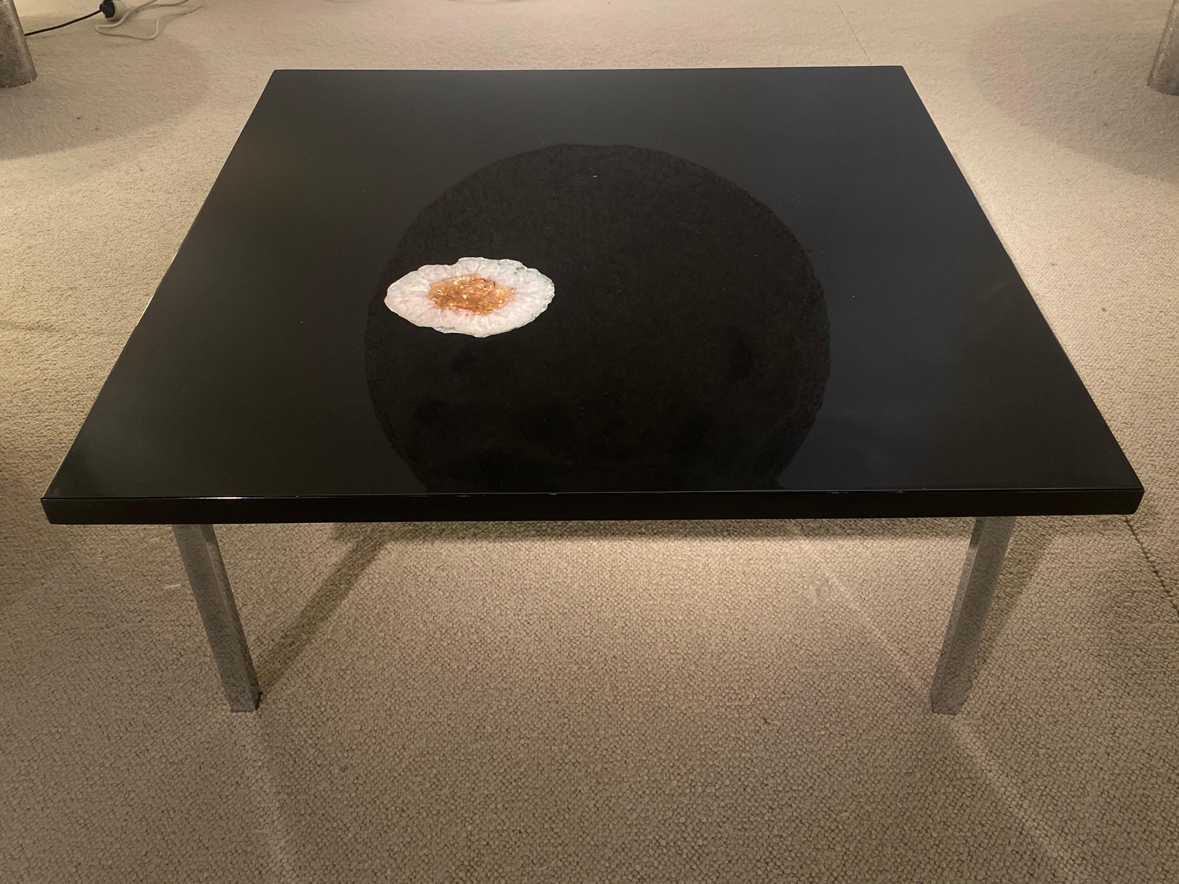 Late 20th Century Agate Inlaid Coffe Table by Philippe Barbier For Sale