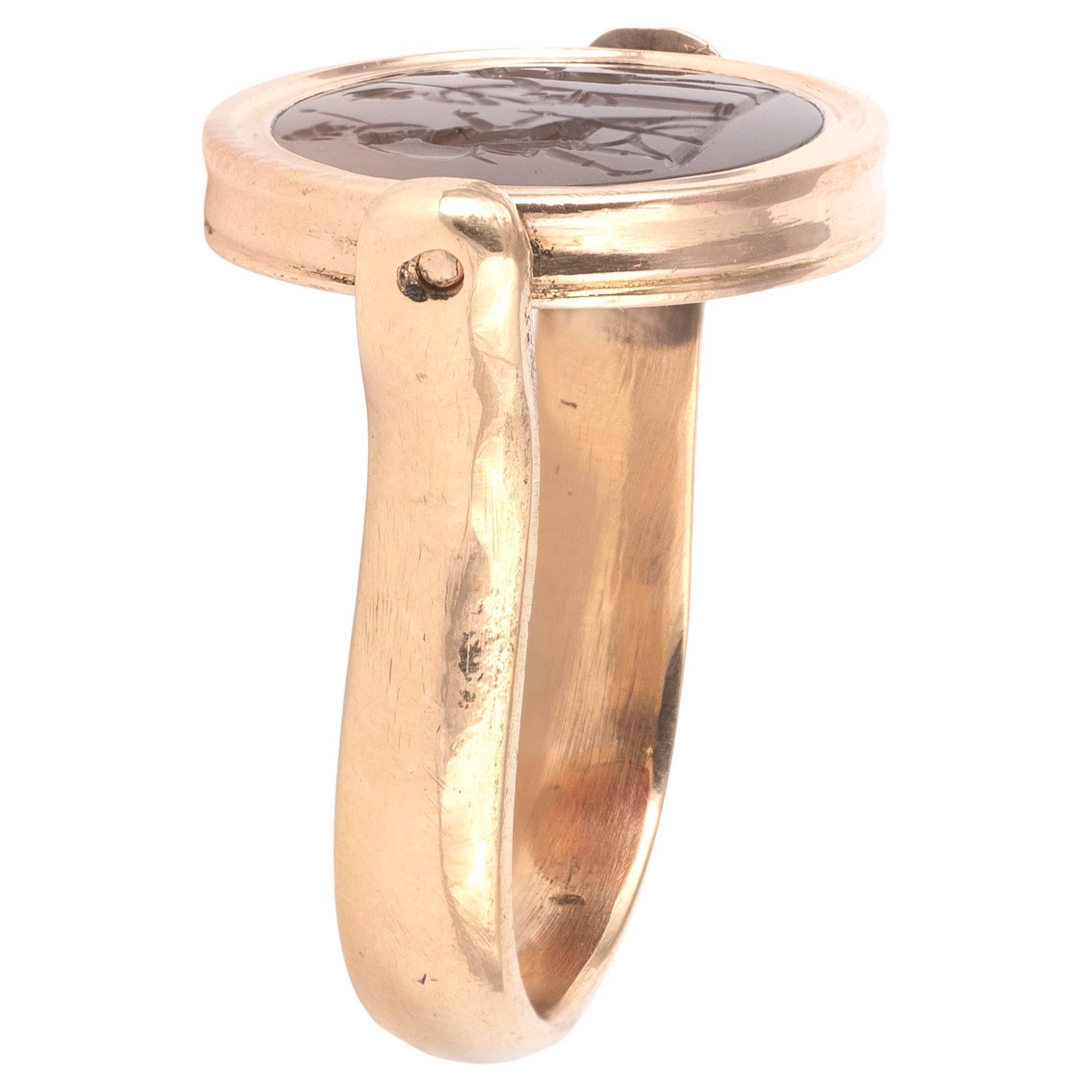 Néoclassique Intaille en agate de Mucius Scaevola Bague 17ème siècle en vente