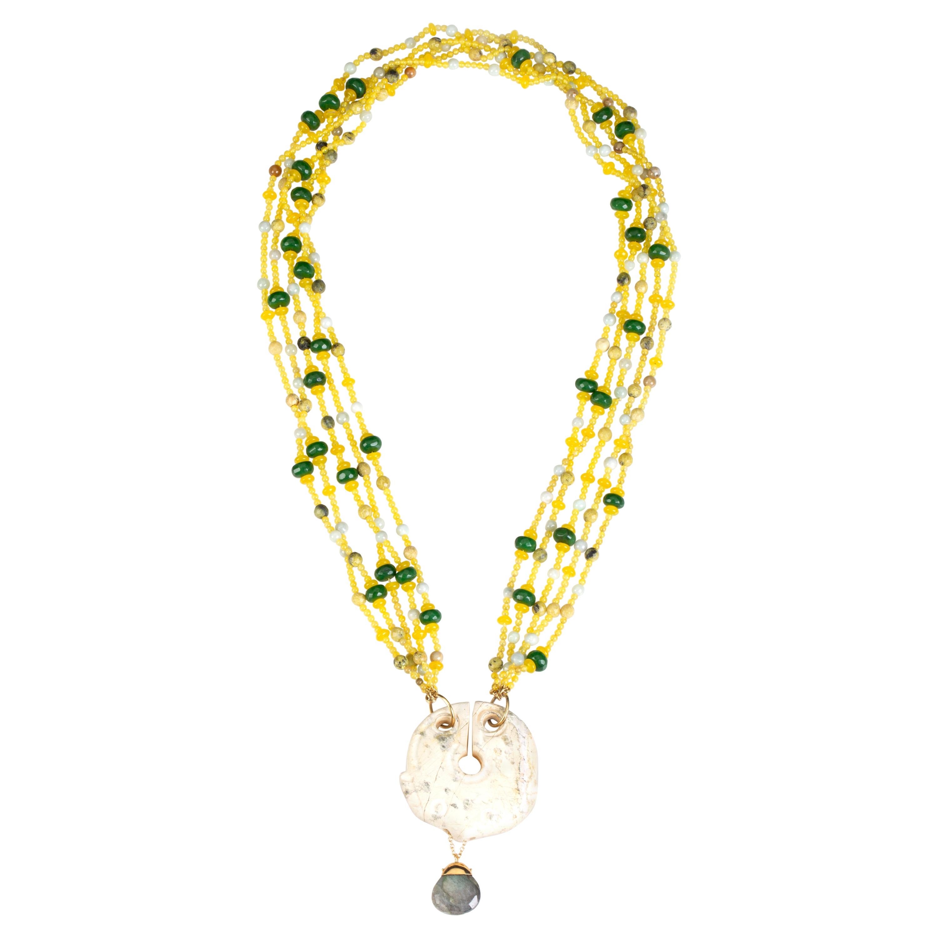 Collar de Ágata Jade Tallado Antigüedades Jade Oro 18 K