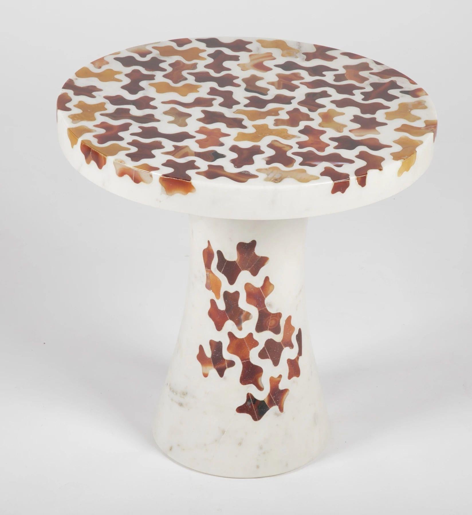 Agate Jigsaw Inlay Side Table Handcrafted in India By Stephanie Odegard For Sale 3