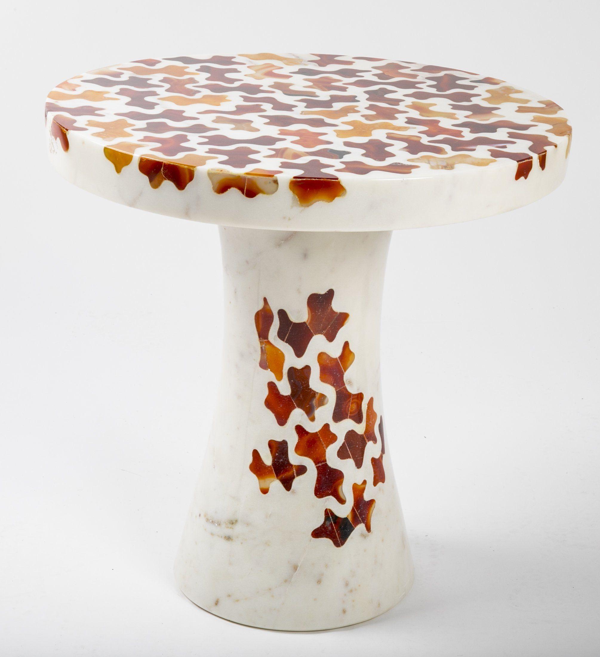 Indian Agate Jigsaw Inlay Side Table Handcrafted in India By Stephanie Odegard For Sale