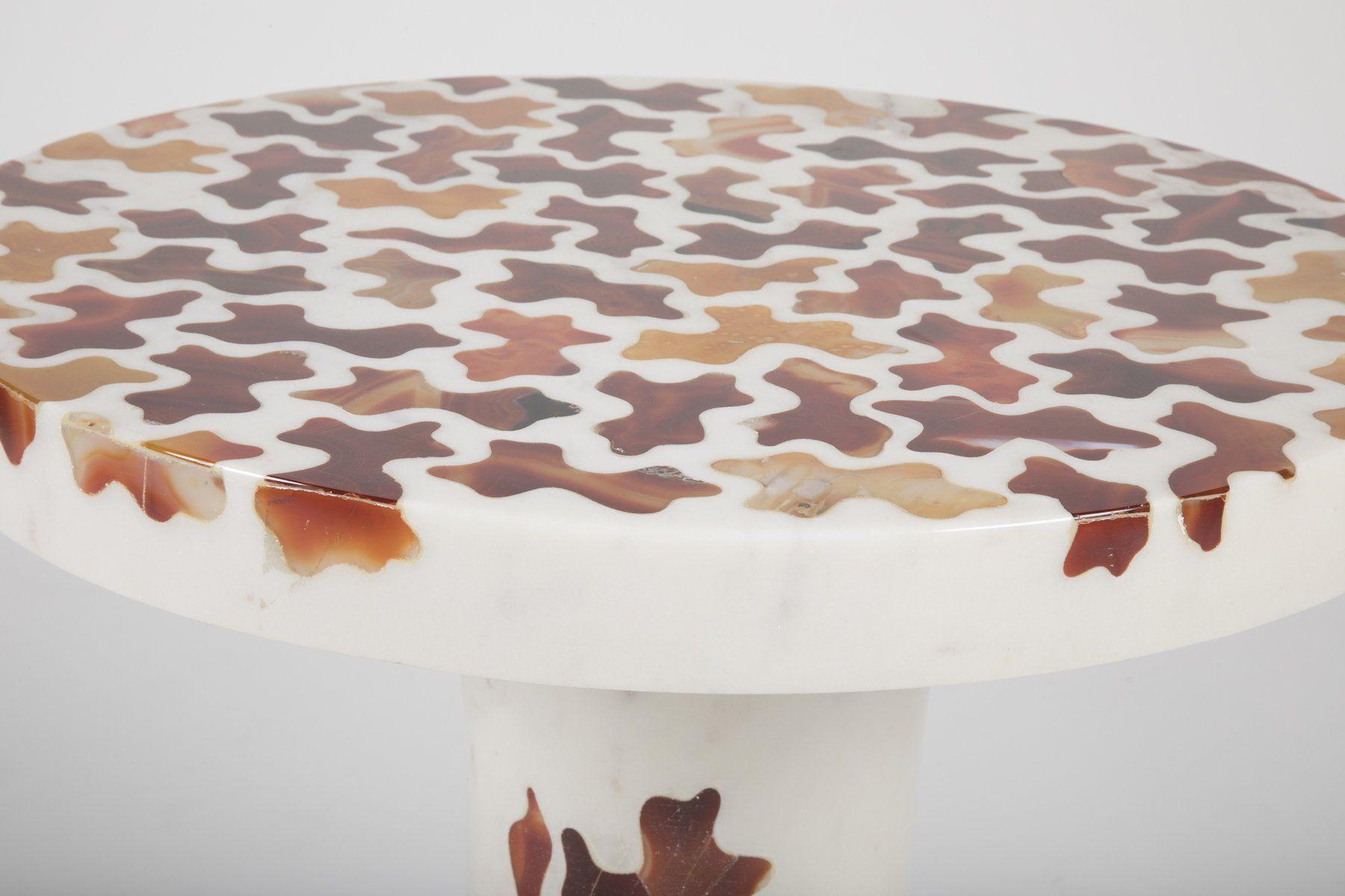 Marble Agate Jigsaw Inlay Side Table Handcrafted in India By Stephanie Odegard For Sale