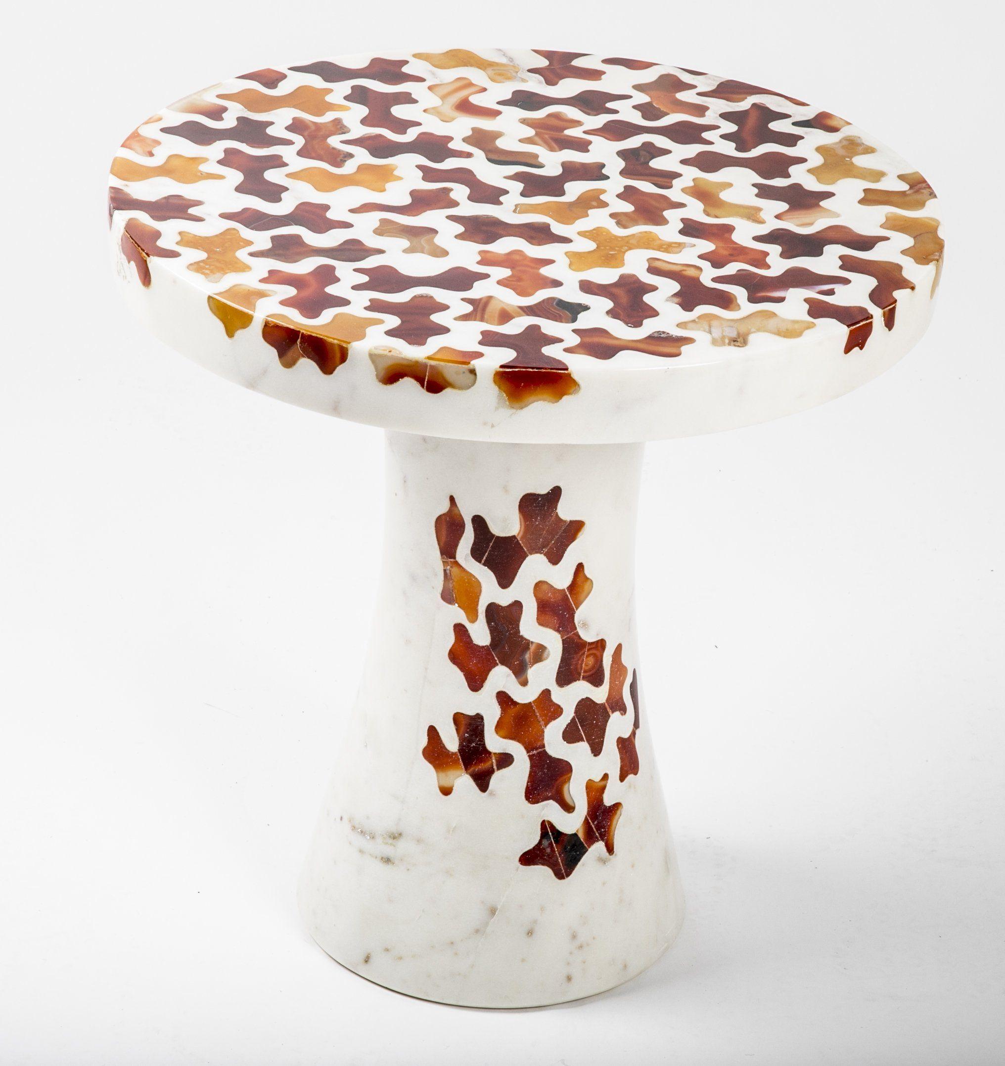 Agate Jigsaw Inlay Side Table Handcrafted in India By Stephanie Odegard For Sale 1