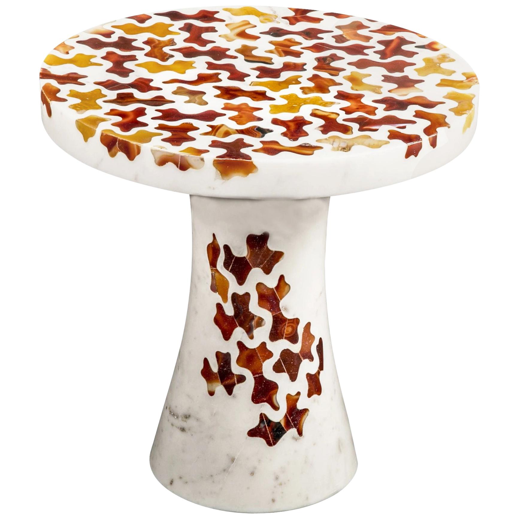 Agate Jigsaw Inlay Side Table Handcrafted in India By Stephanie Odegard For Sale
