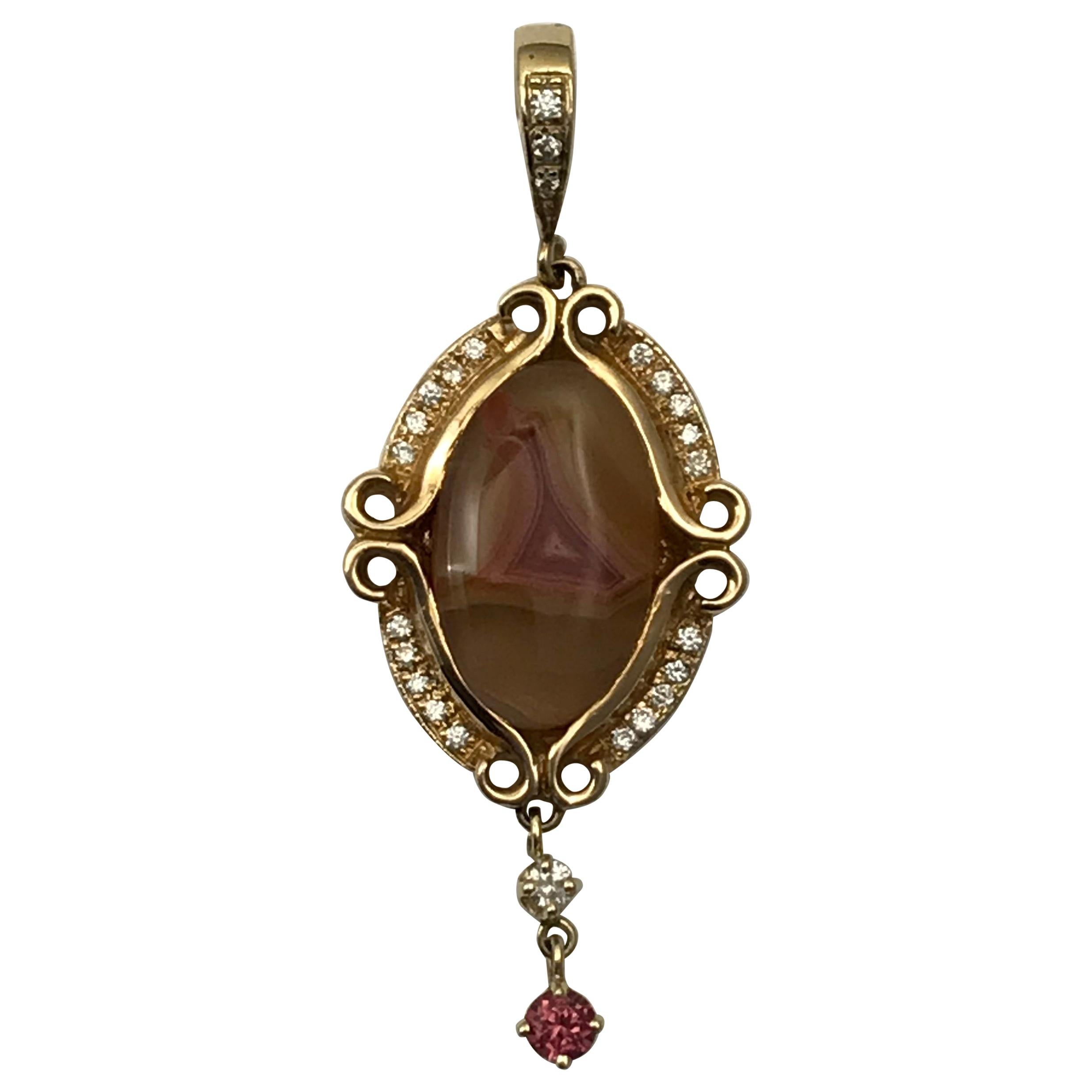 Agate Laguna Pendant in 14 Karat Yellow Gold with Diamonds For Sale