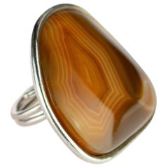 Agate Natural Color Brown Raw 925 Sterling Silver Handmade Vintage Cocktail Ring