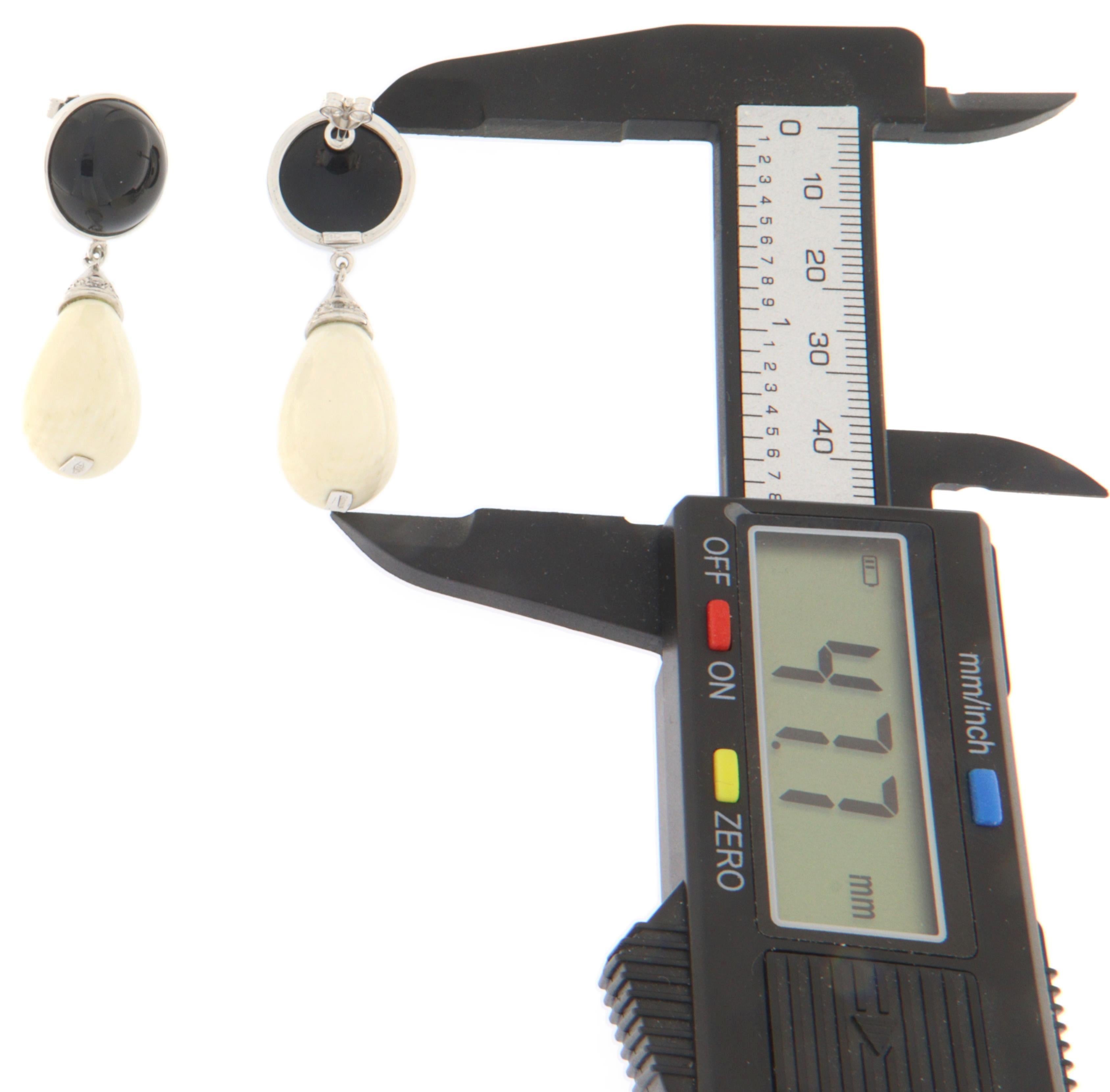 Agate Onyx Diamonds 18 Karat White Gold Drop Earrings In New Condition For Sale In Marcianise, IT