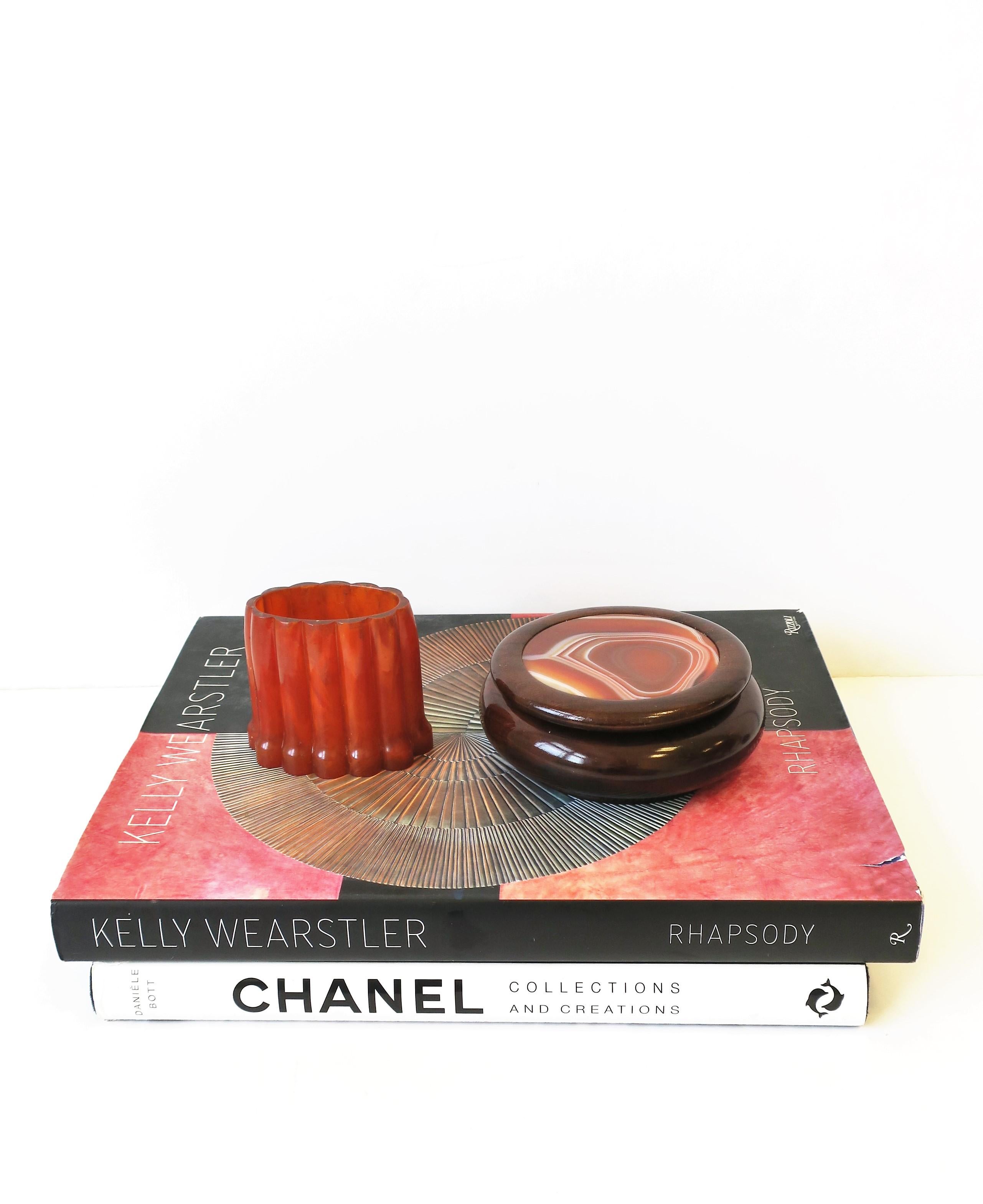 Agate Onyx Geode and Wood Round Jewelry or Trinket Box, Brazil, 1990s 1