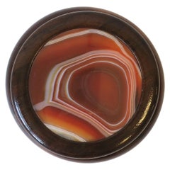 Vintage Agate Onyx Geode and Wood Round Jewelry or Trinket Box, Brazil, 1990s