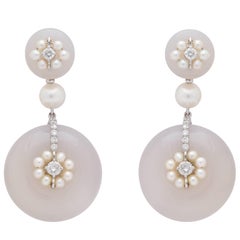 Agate Pearl Diamond Pinwheel Earrings