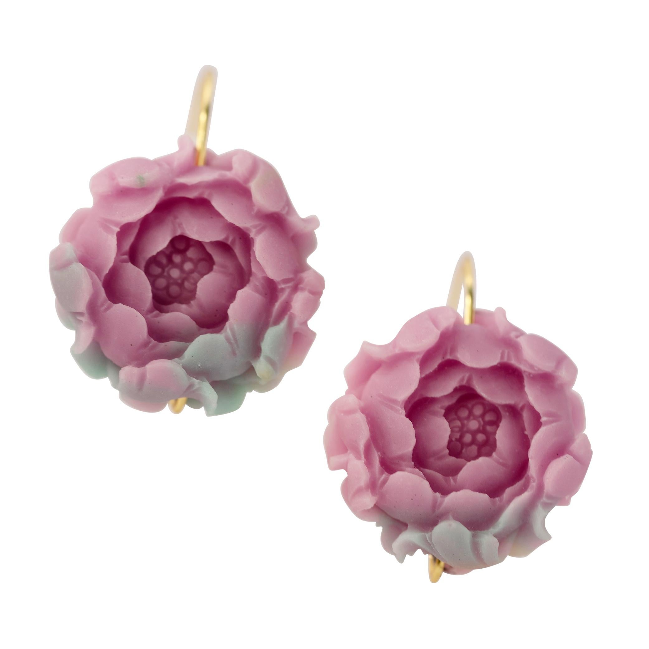 Bead Agate Peony Large Earrings - By Bombyx House