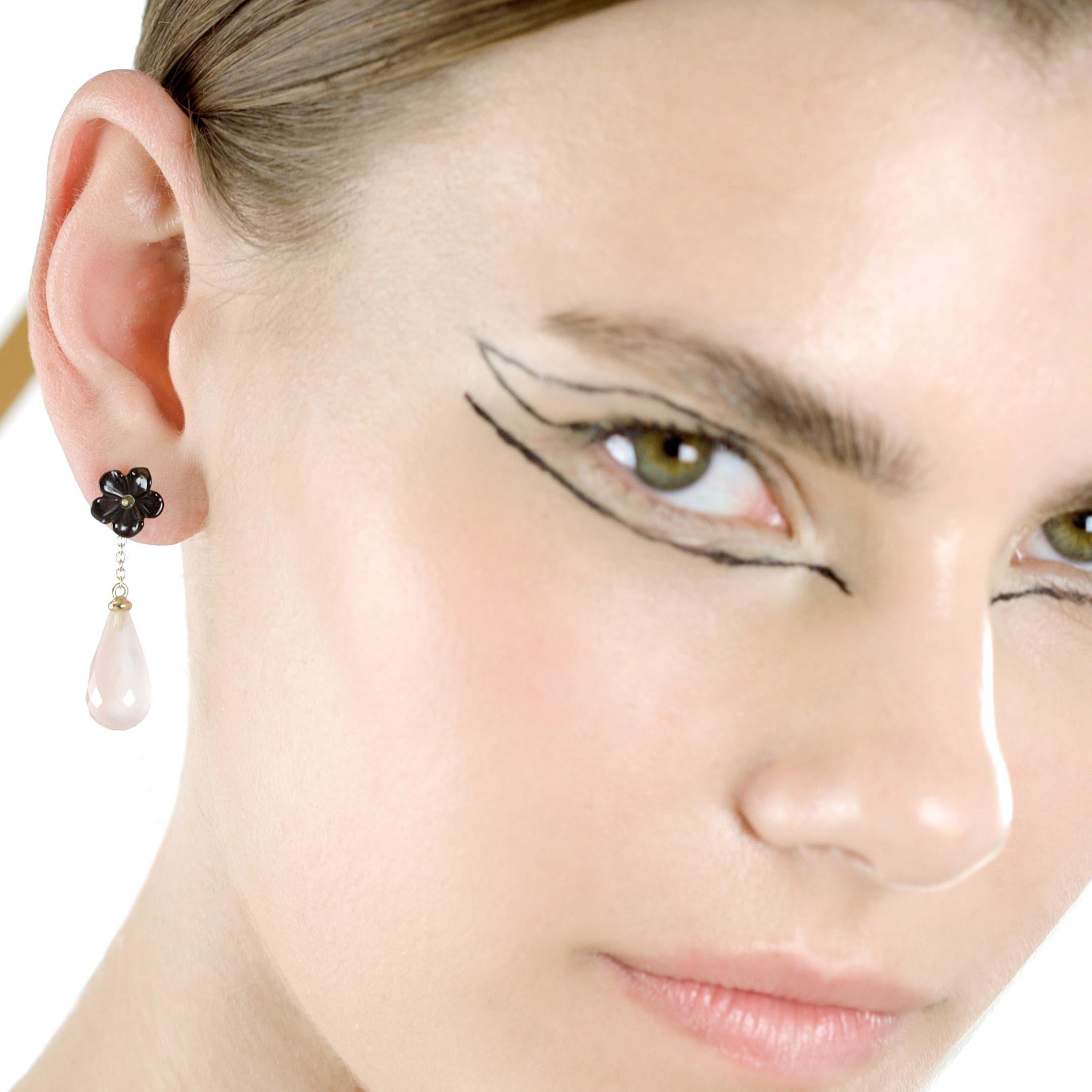 Intini Jewels, boucles d'oreilles italiennes en goutte déco en or 18 carats, agate et quartz rose en vente 7