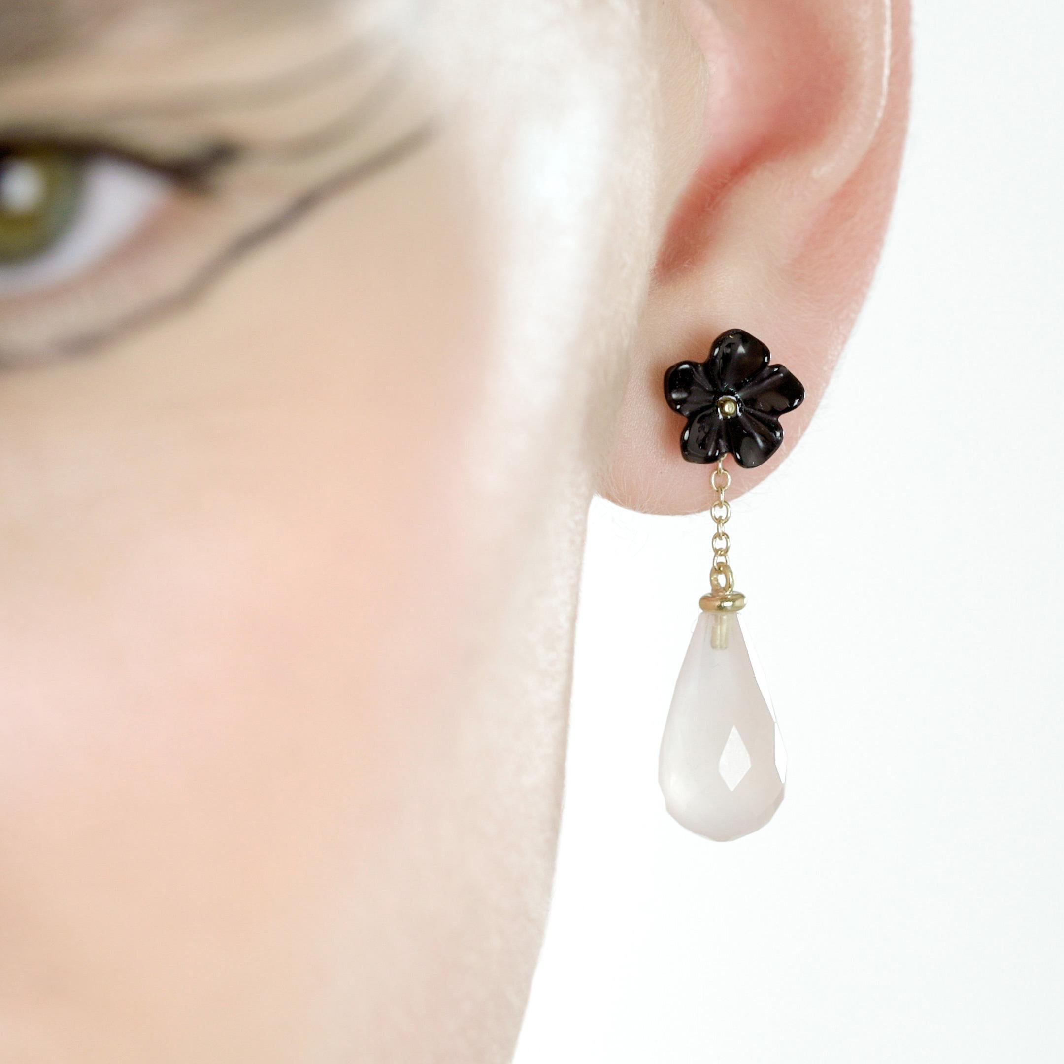 Intini Jewels, boucles d'oreilles italiennes en goutte déco en or 18 carats, agate et quartz rose Neuf - En vente à Milano, IT