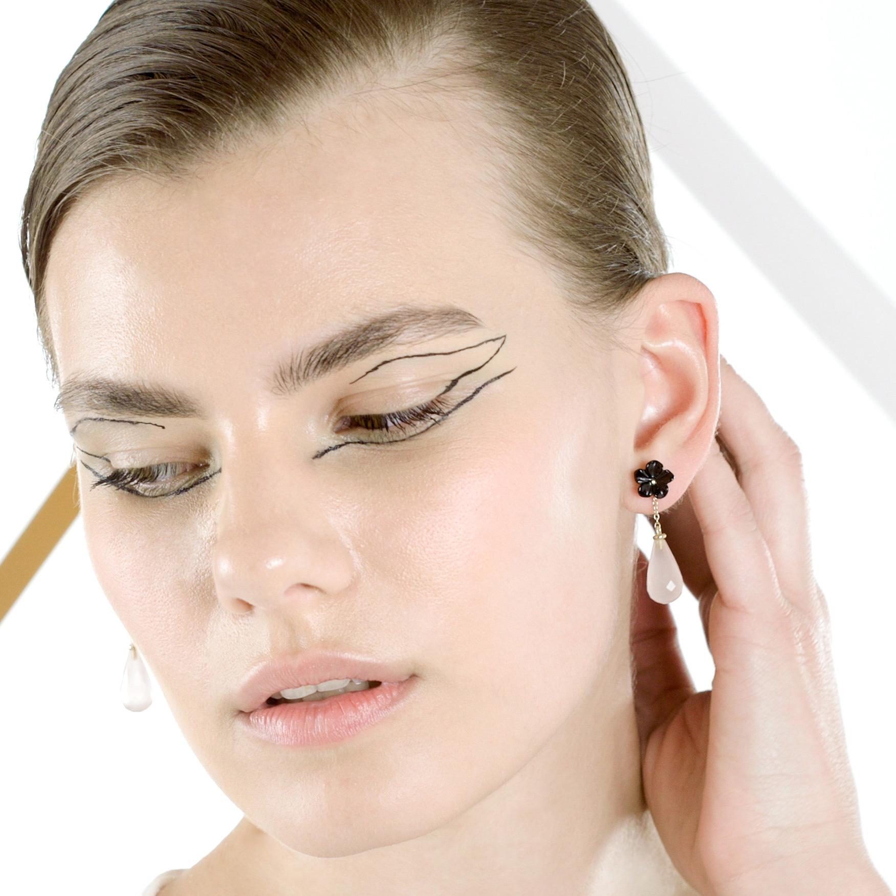 Intini Jewels, boucles d'oreilles italiennes en goutte déco en or 18 carats, agate et quartz rose en vente 8