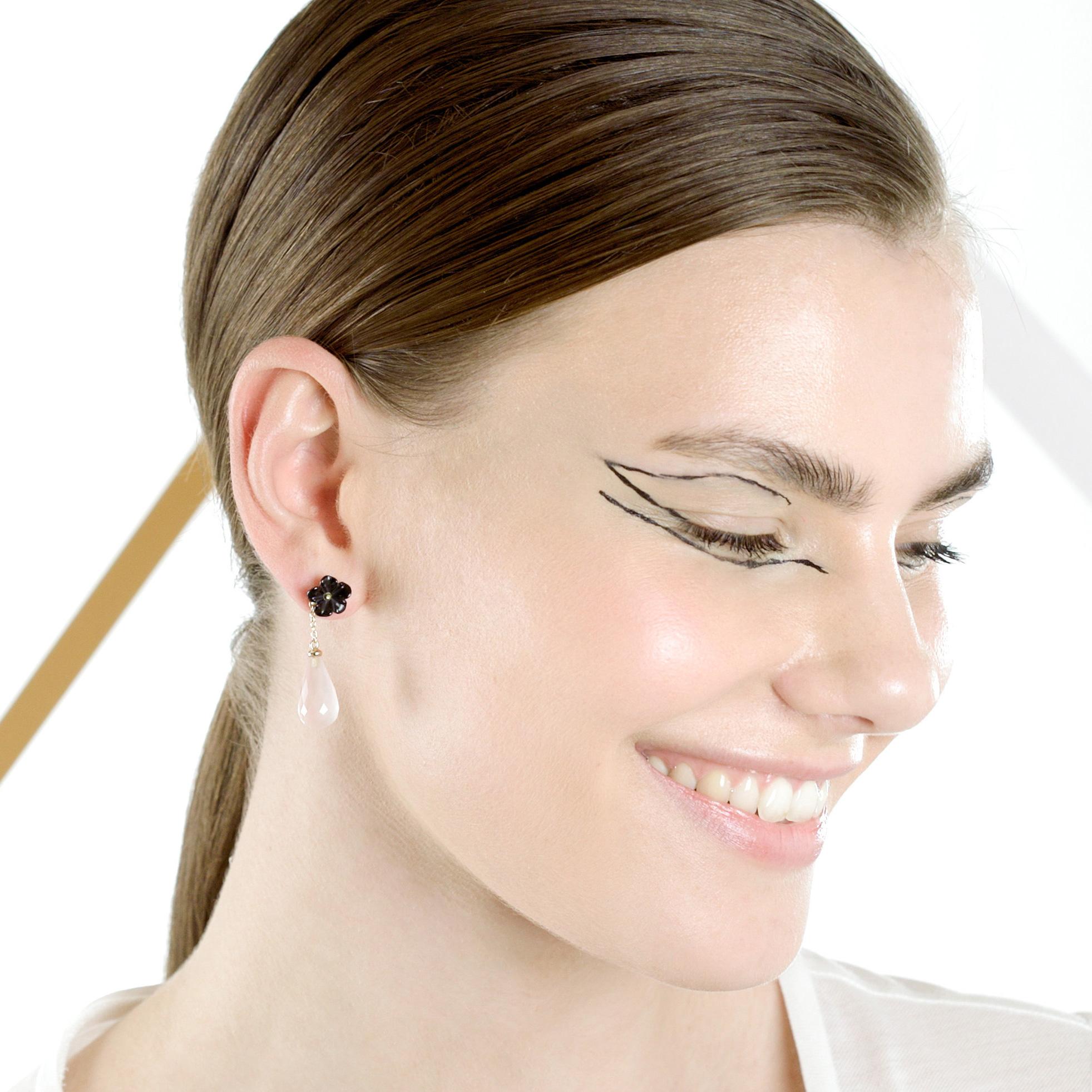 Intini Jewels, boucles d'oreilles italiennes en goutte déco en or 18 carats, agate et quartz rose en vente 12