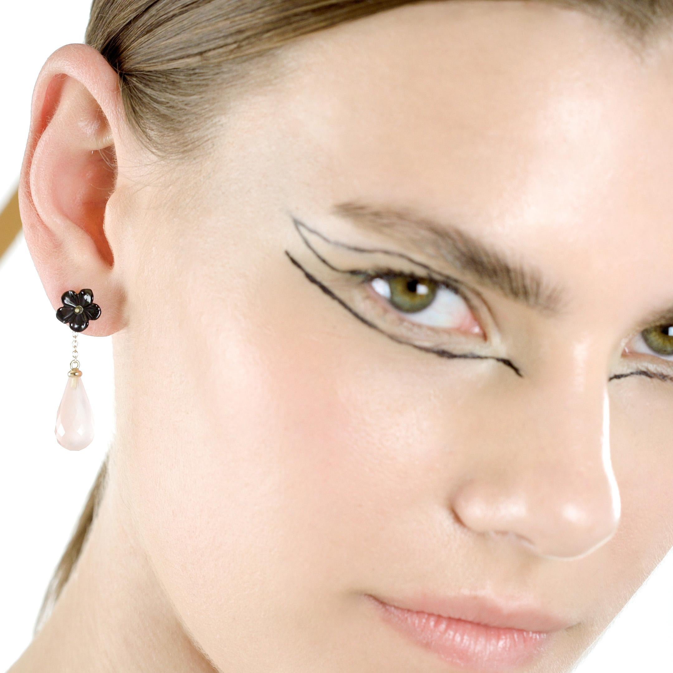 Intini Jewels, boucles d'oreilles italiennes en goutte déco en or 18 carats, agate et quartz rose en vente 13