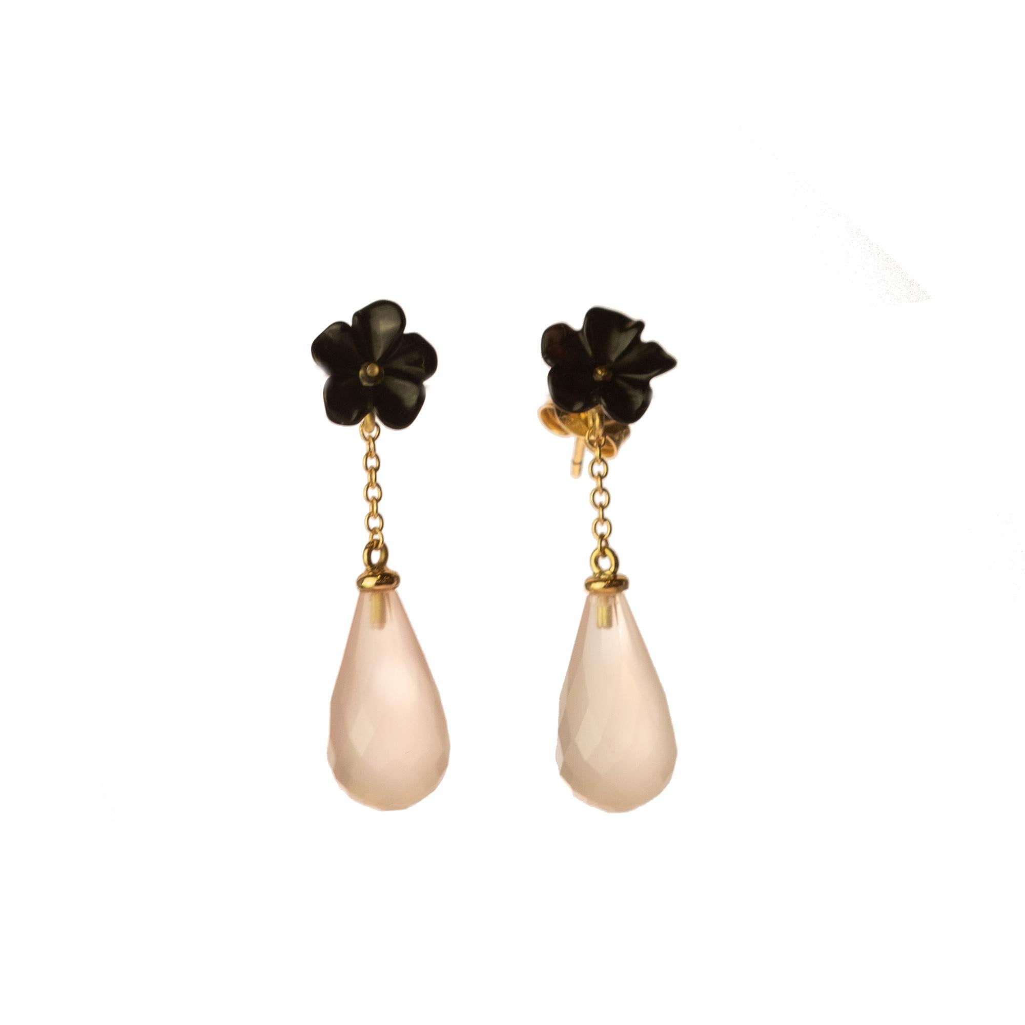 Intini Jewels, boucles d'oreilles italiennes en goutte déco en or 18 carats, agate et quartz rose Pour femmes en vente