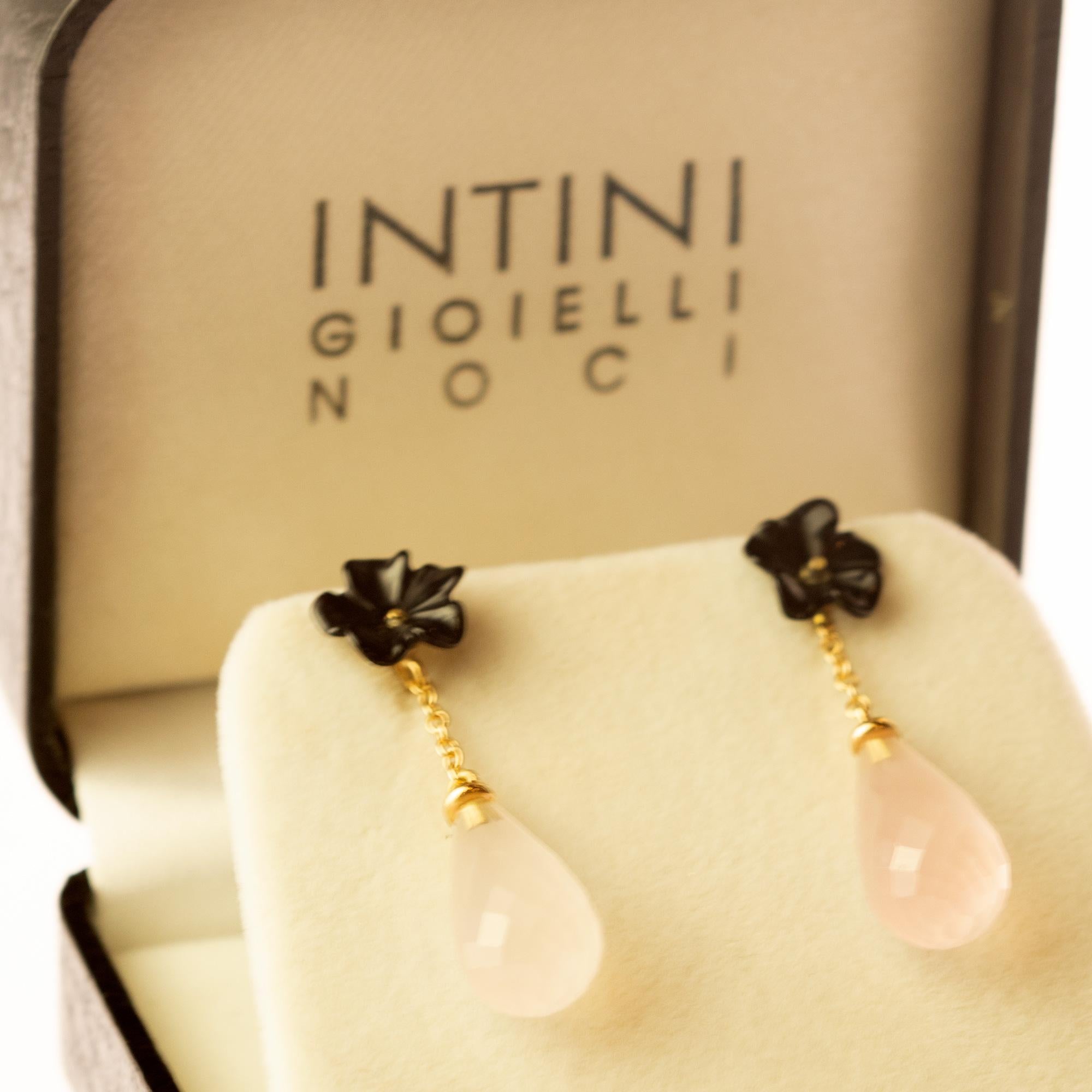 Intini Jewels, boucles d'oreilles italiennes en goutte déco en or 18 carats, agate et quartz rose en vente 5
