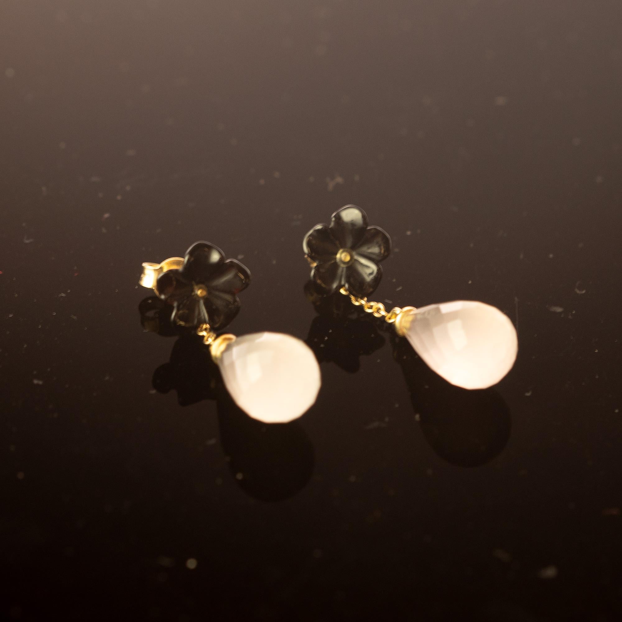 Intini Jewels, boucles d'oreilles italiennes en goutte déco en or 18 carats, agate et quartz rose en vente 6