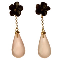 Agate Pink Quartz 18 Karat Gold Drop Chain Deco Italian Earrings Intini Jewels