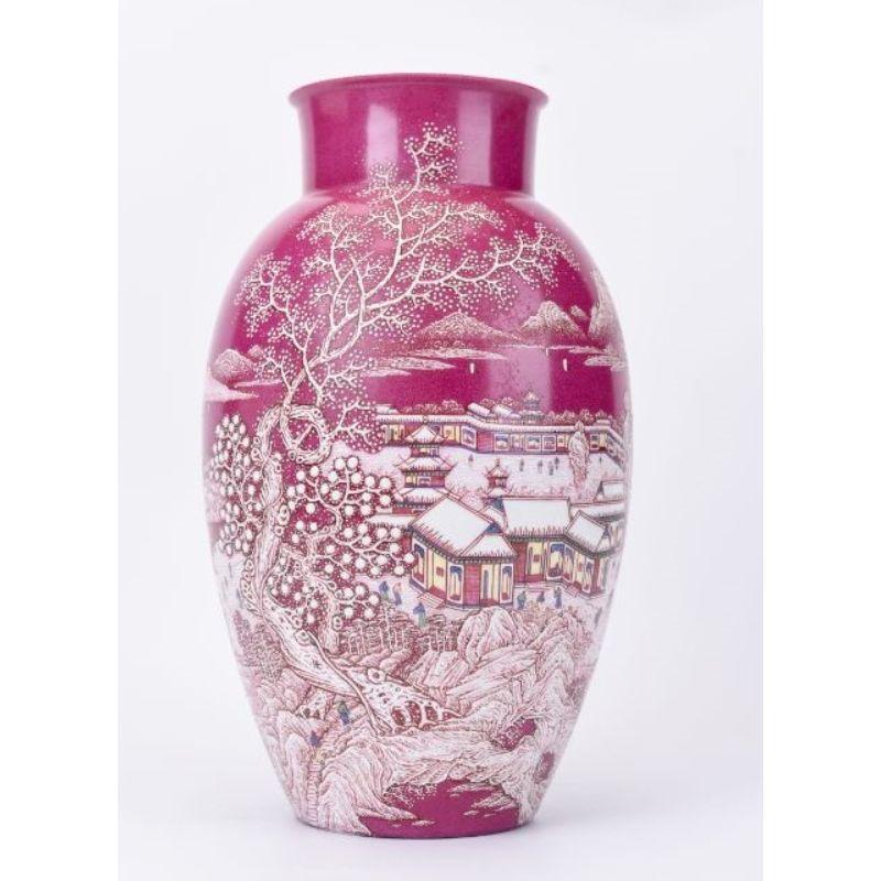 Modern Agate Red Snow Scene Vase by WL Ceramics For Sale