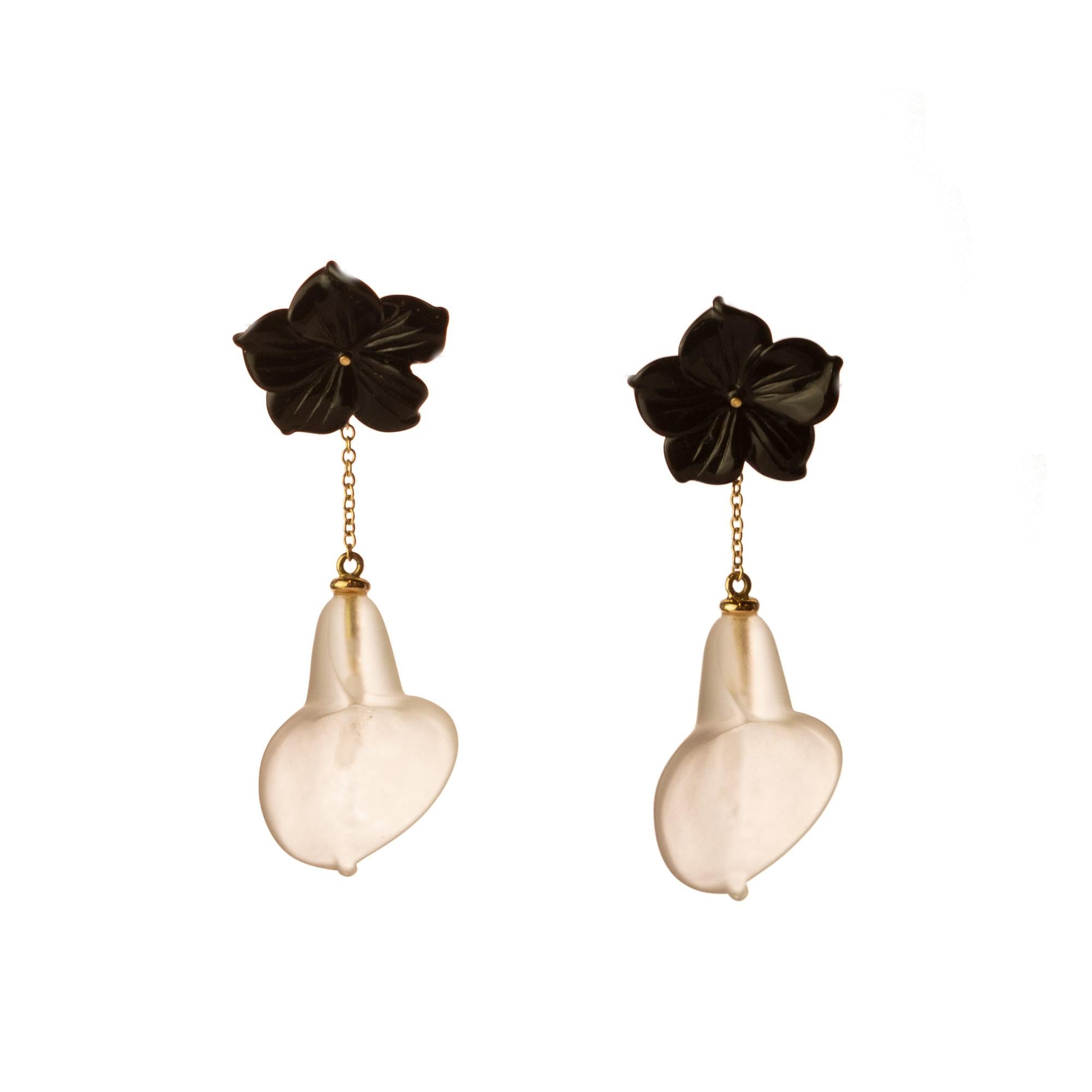 Intini Jewels, boucles d'oreilles en goutte en or 18 carats avec agate, cristal de roche et chaîne déco italienne Neuf - En vente à Milano, IT