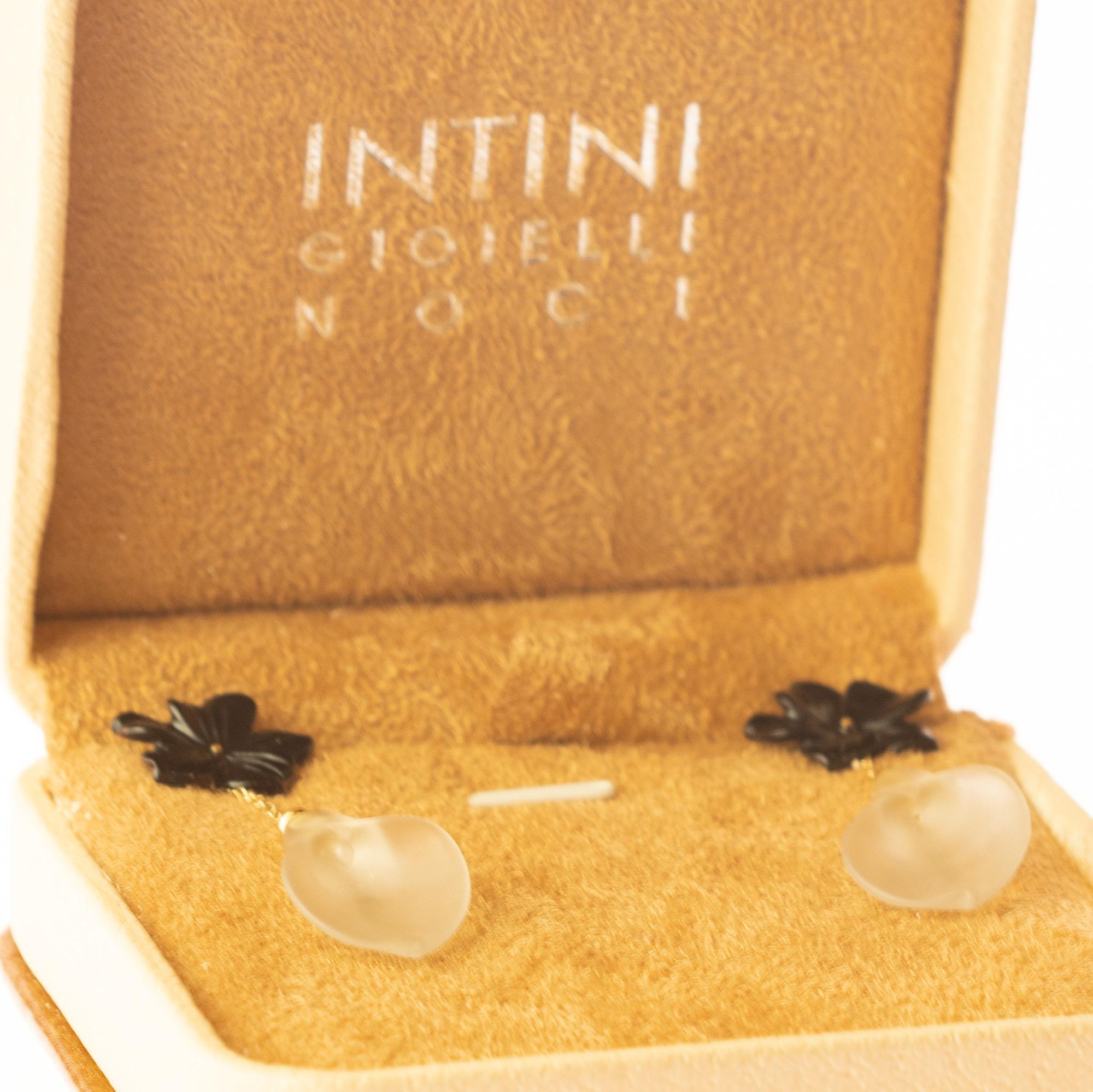 Intini Jewels, boucles d'oreilles en goutte en or 18 carats avec agate, cristal de roche et chaîne déco italienne Pour femmes en vente