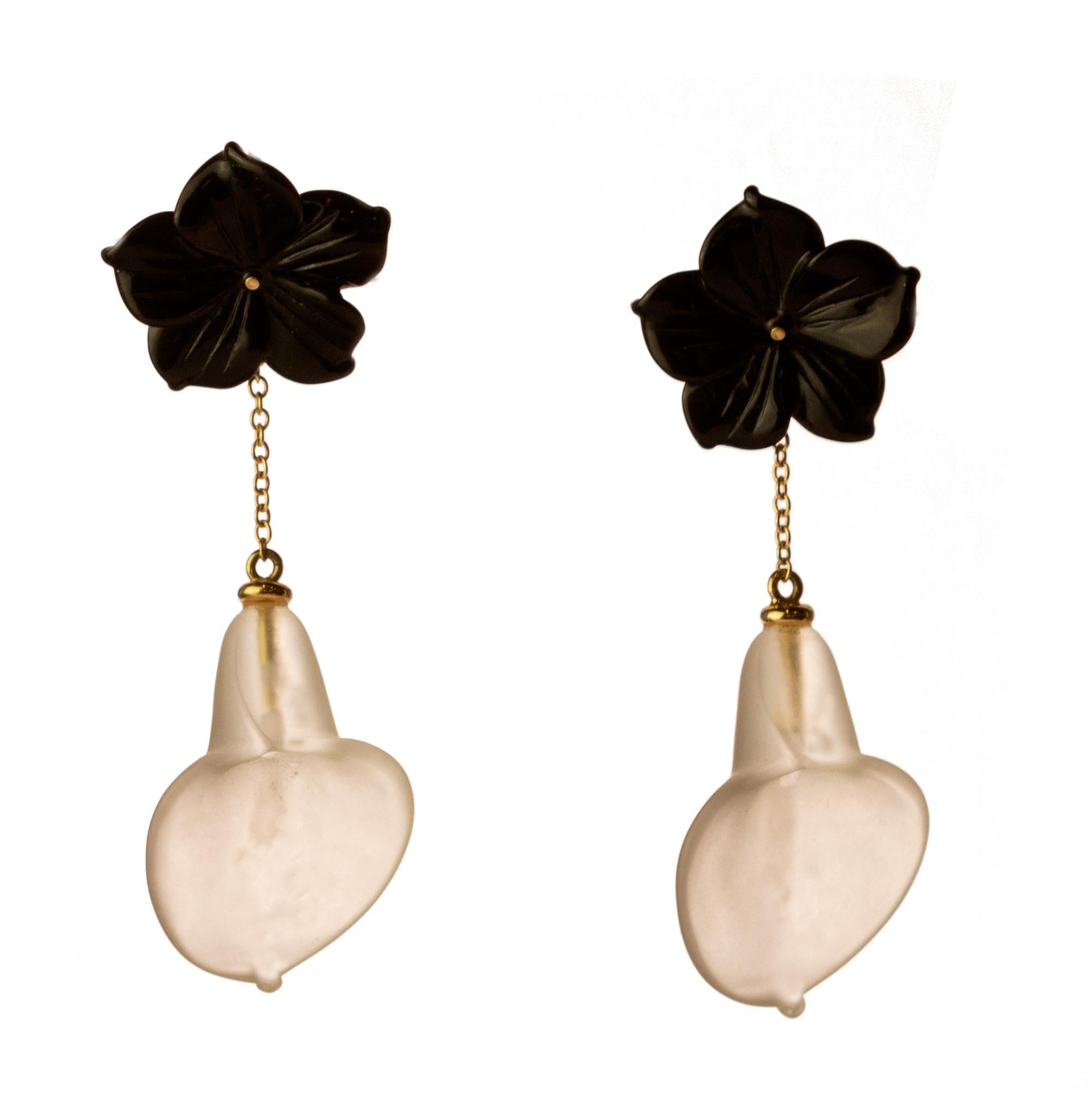 Intini Jewels, boucles d'oreilles en goutte en or 18 carats avec agate, cristal de roche et chaîne déco italienne en vente 4
