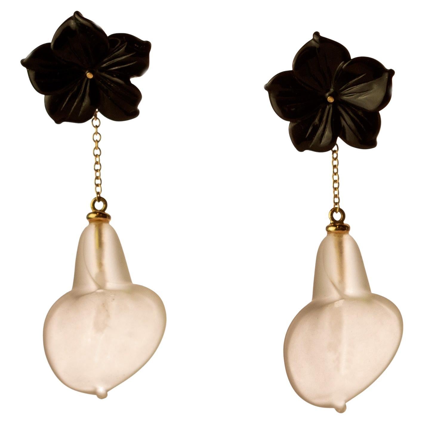 Agata Cristallo di rocca Oro 18 carati Catena a goccia Orecchini italiani Deco Intini Jewels