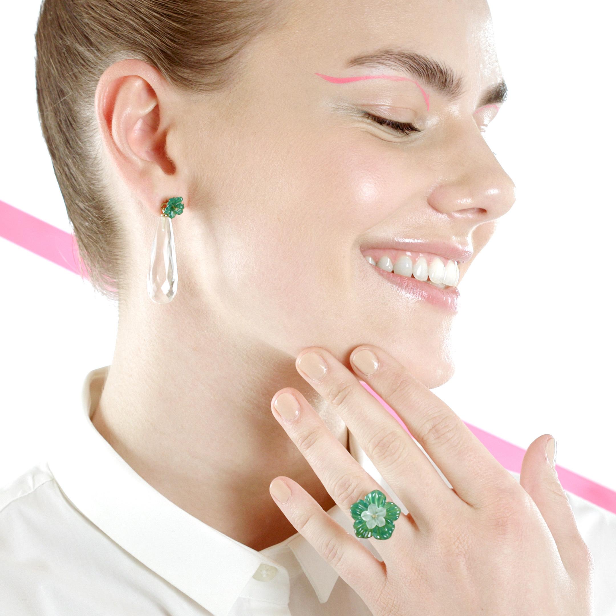 Achat Bergkristall 18 Karat Gold Tropfen Moderne italienische Ohrringe Intini Juwelen im Angebot 3