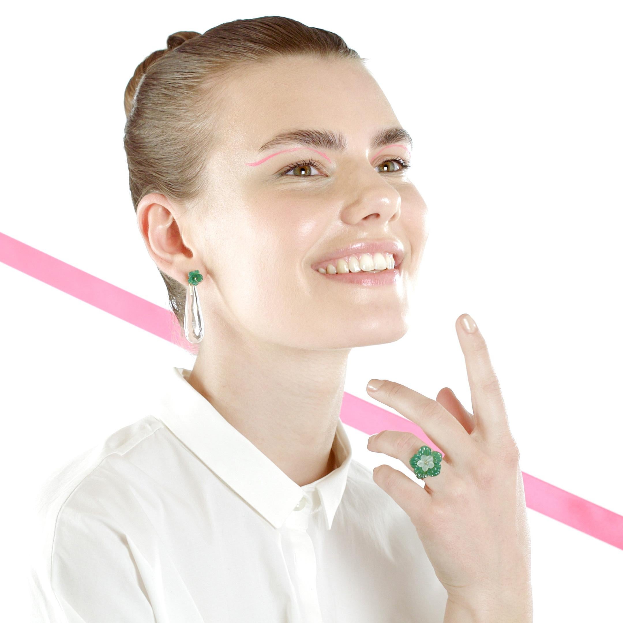 Achat Bergkristall 18 Karat Gold Tropfen Moderne italienische Ohrringe Intini Juwelen (Art nouveau) im Angebot