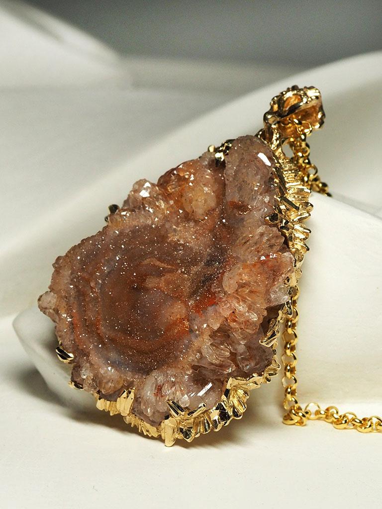 Agate Rose Gold Necklace Fantacy Art Nouveau Style Large Brown Natural Crystal For Sale 3