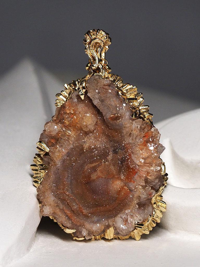 Agate Rose Gold Necklace Fantacy Art Nouveau Style Large Brown Natural Crystal In New Condition For Sale In Berlin, DE