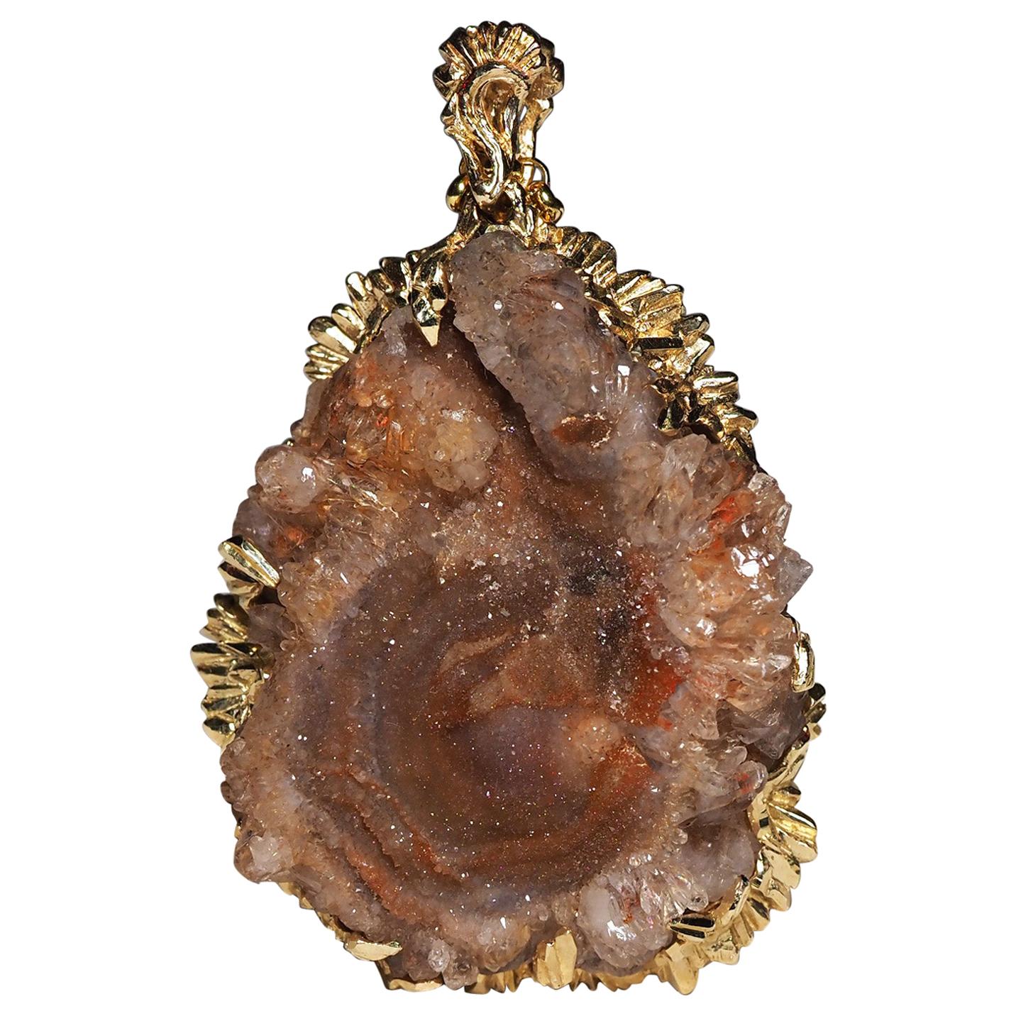 Agate Rose Gold Pendant Fantasy style Natural Crystal Necklace For Sale