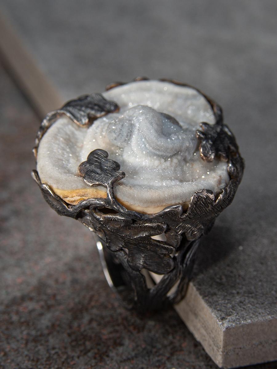 Agate Rose Patinated Silver Oak Ring Cloud Gray Raw Uncut Natural Brazilian Gem 5