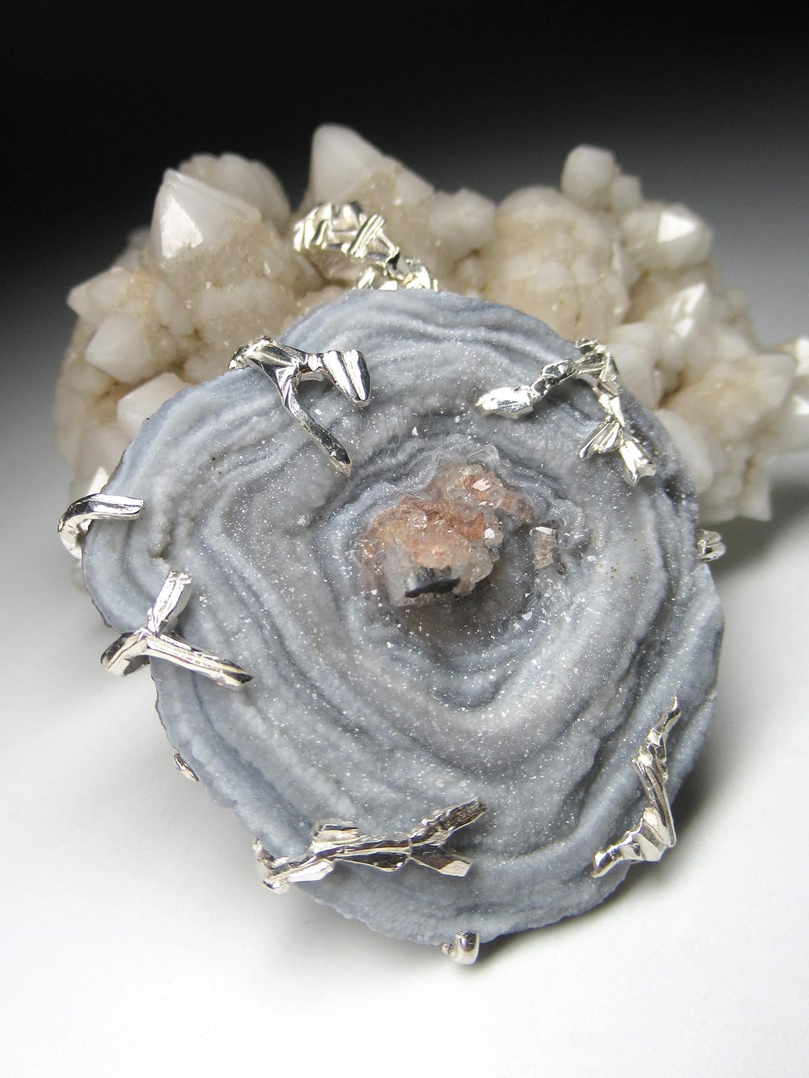 Agate Rose Silver Pendant Natural Gemstone Statement Fine Unisex Jewelry 3