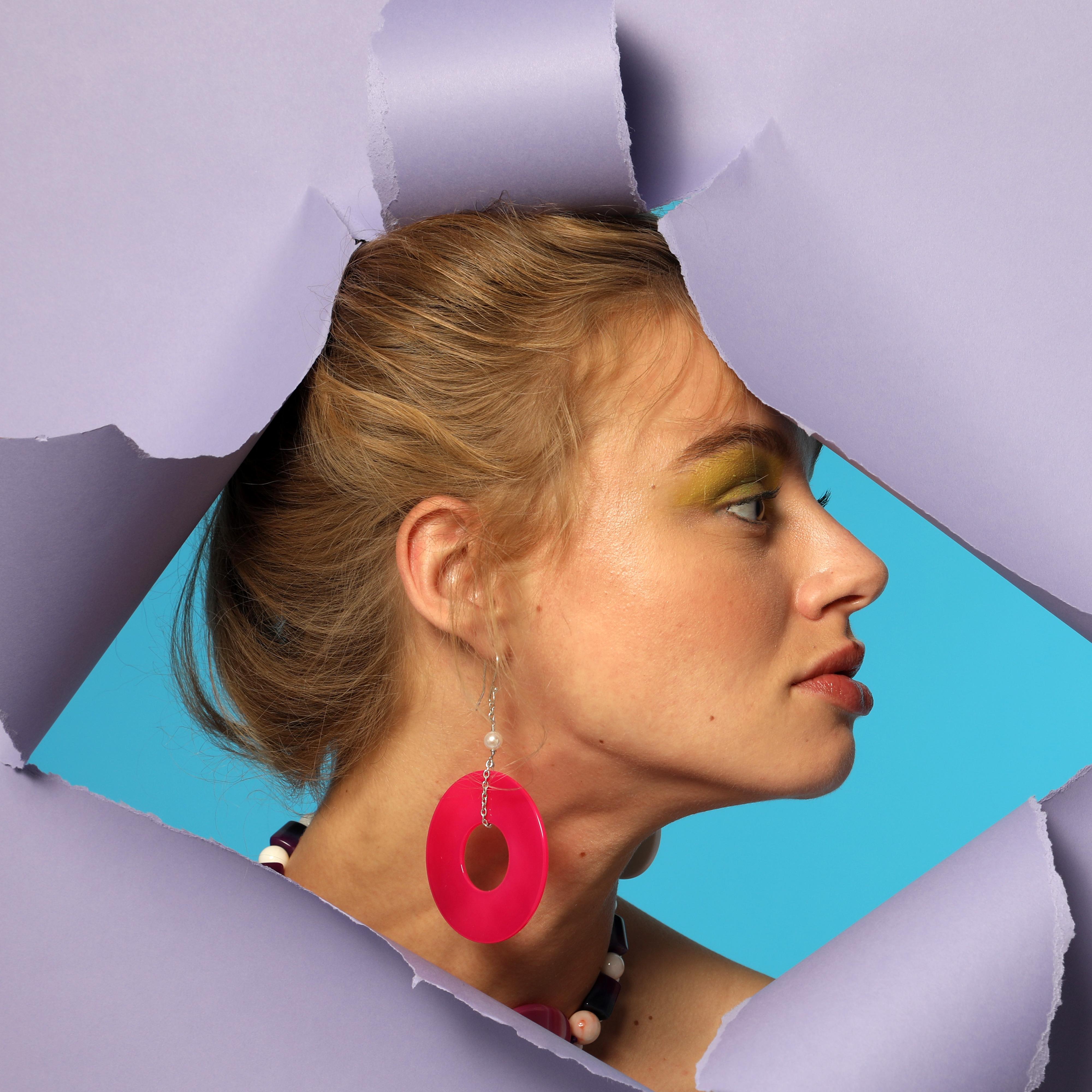 Agate Round Fuchsia Donut Shaped Pearls 925 Silver Dangle Chic Long Earrings (Moderne)